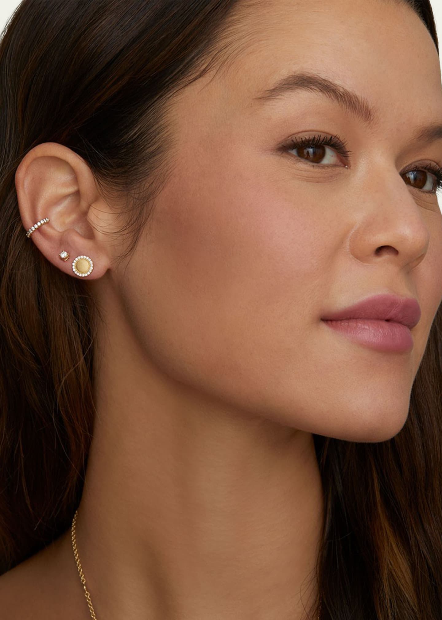 Jamie Wolf Yellow Gold Scalloped Stud Earrings with White Diamond Edge Image 2 of 2