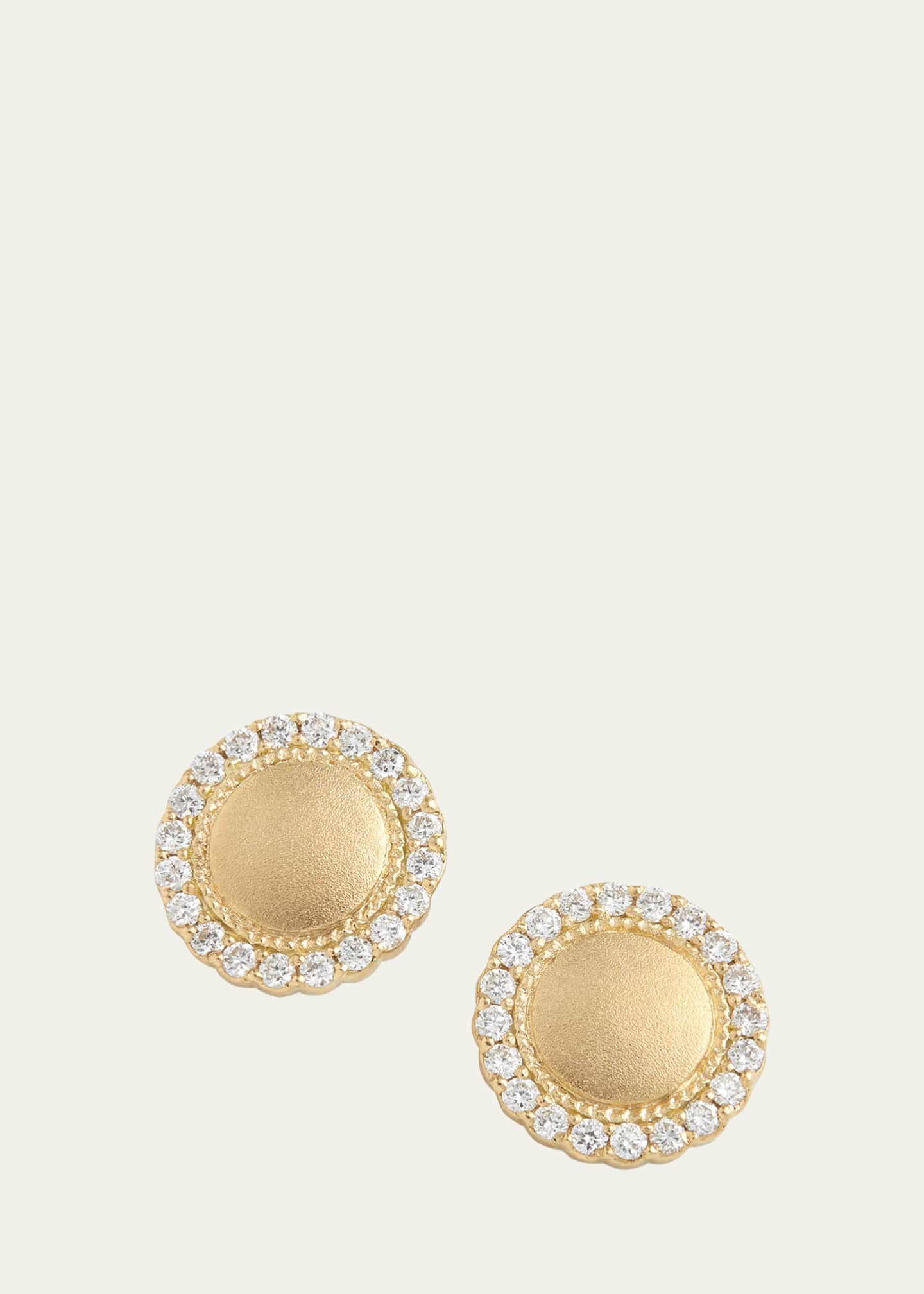 Jamie Wolf Yellow Gold Scalloped Stud Earrings with White Diamond Edge Image 1 of 2