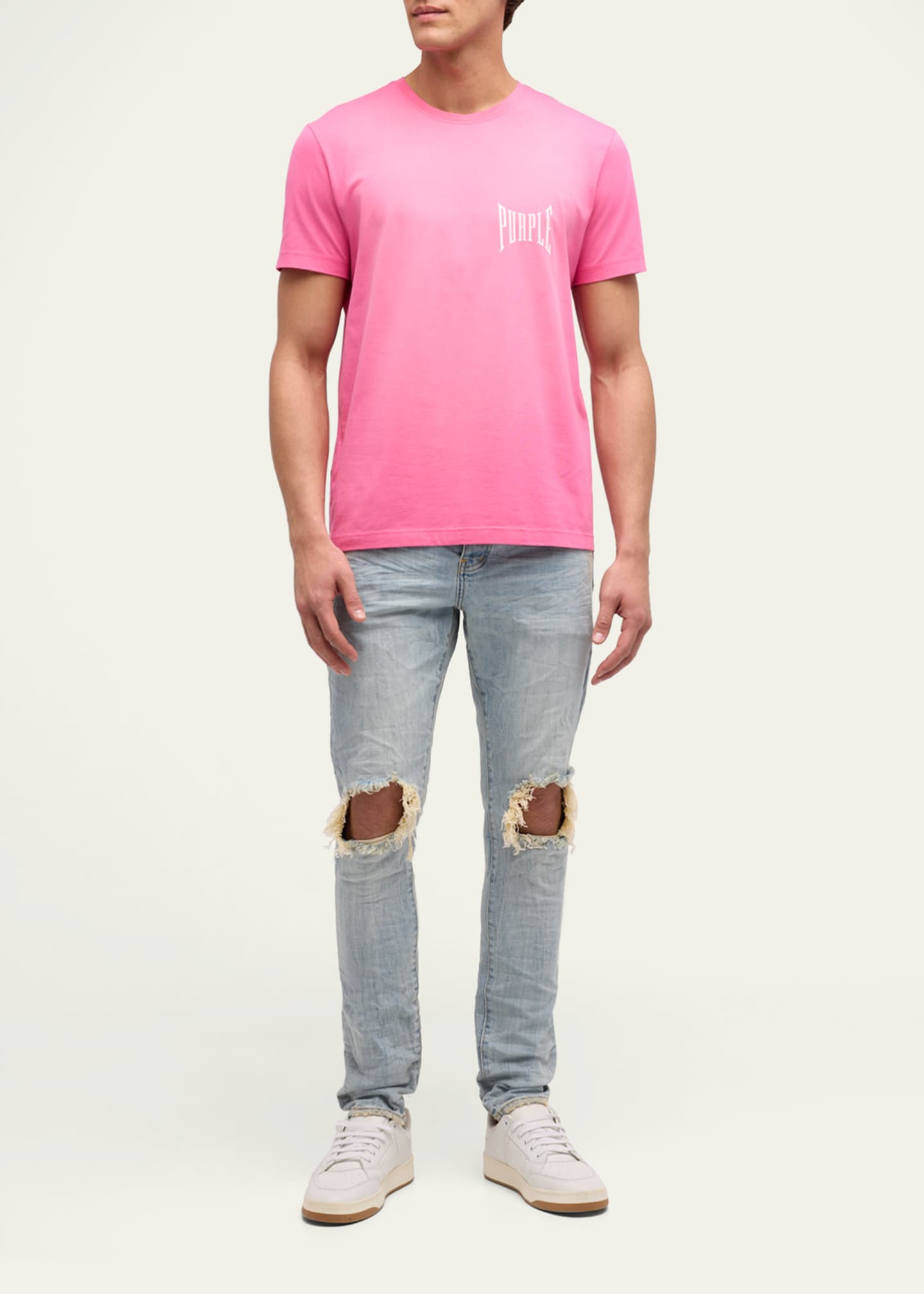 PURPLE Men's P002 Light Indigo Blowout Slim Jeans Image 2 of 7