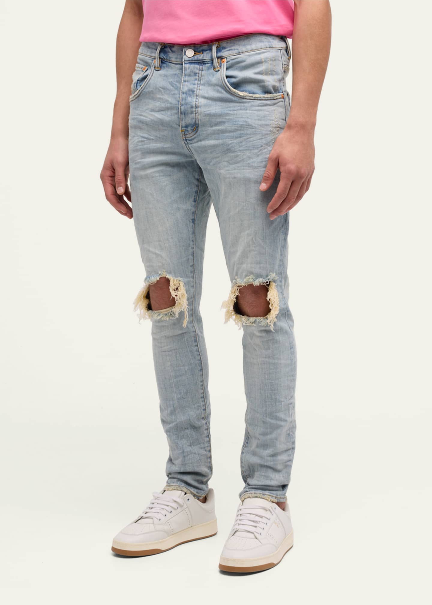 PURPLE Men's P002 Light Indigo Blowout Slim Jeans Image 4 of 7