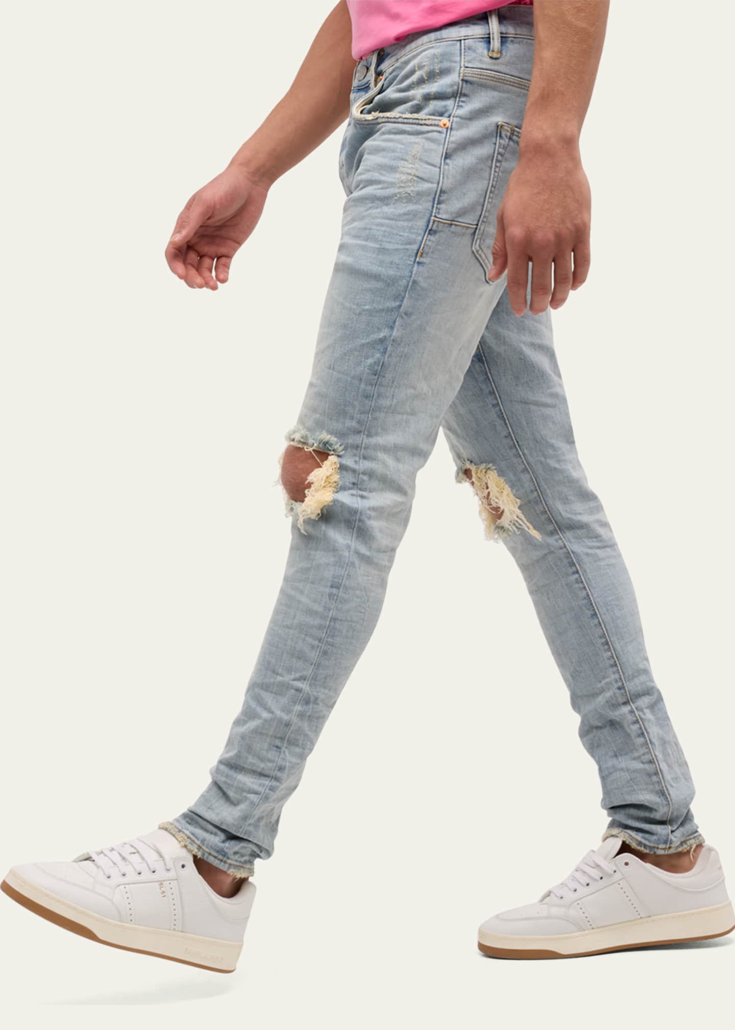 PURPLE Men's P002 Light Indigo Blowout Slim Jeans Image 6 of 7