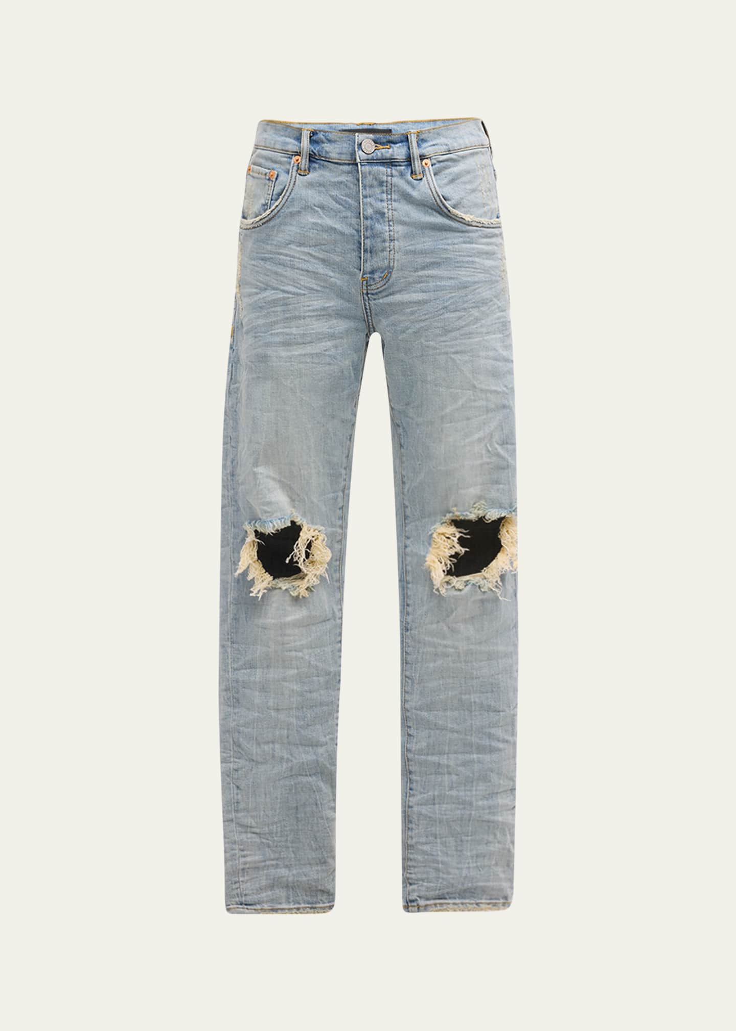 PURPLE Men's P002 Light Indigo Blowout Slim Jeans Image 1 of 7