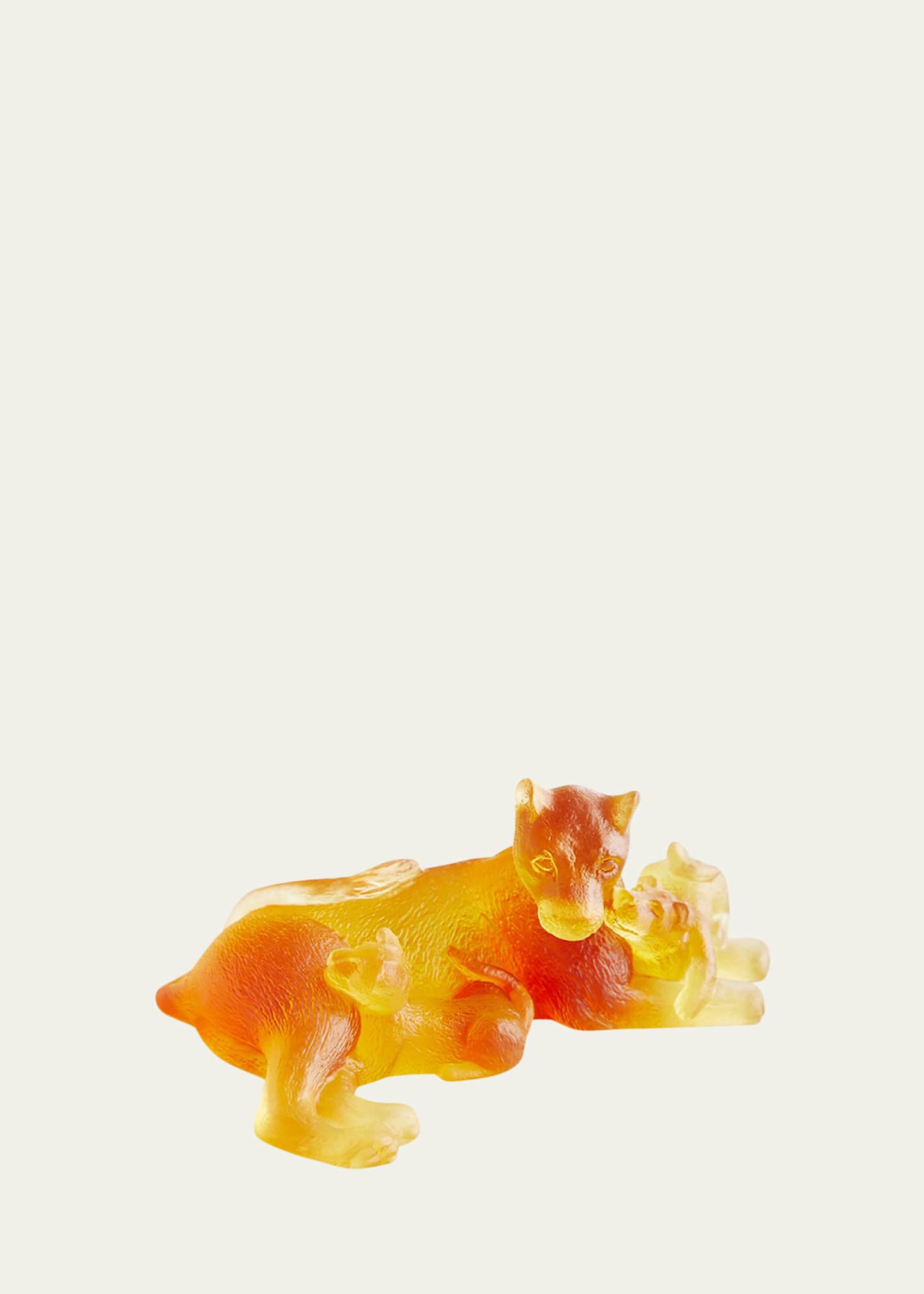 Daum Amber Lion with Cubs Figurine
