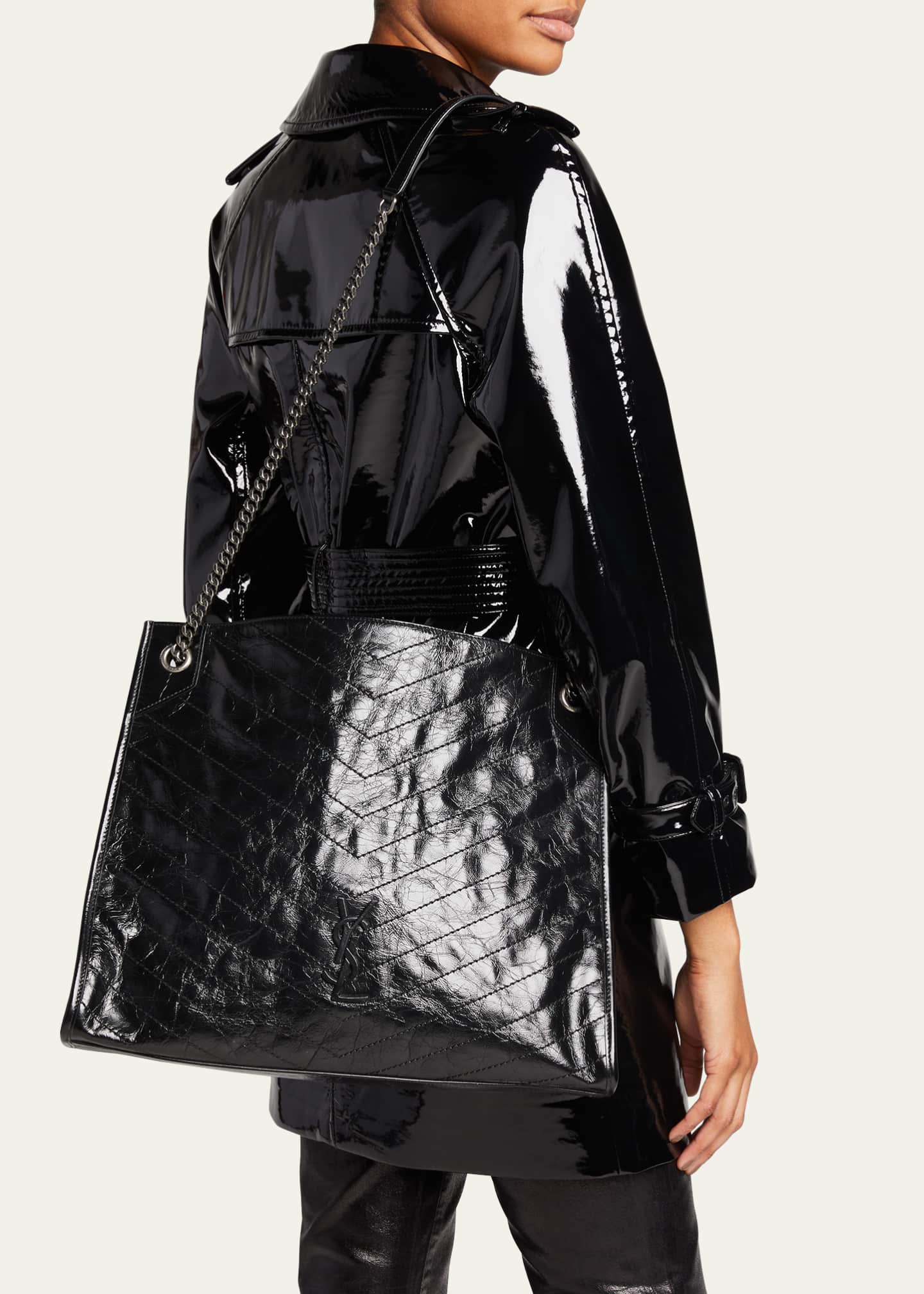 Saint Laurent Niki Medium YSL Shopper Tote Bag in Crinkled Leather Image 2 of 5
