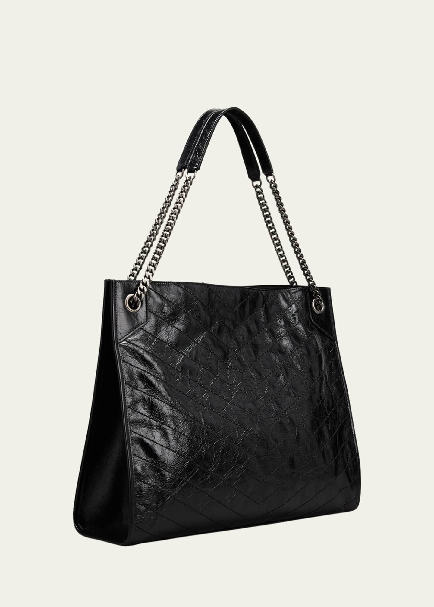 Saint Laurent Niki Medium YSL Shopper Tote Bag in Crinkled Leather Image 3 of 5
