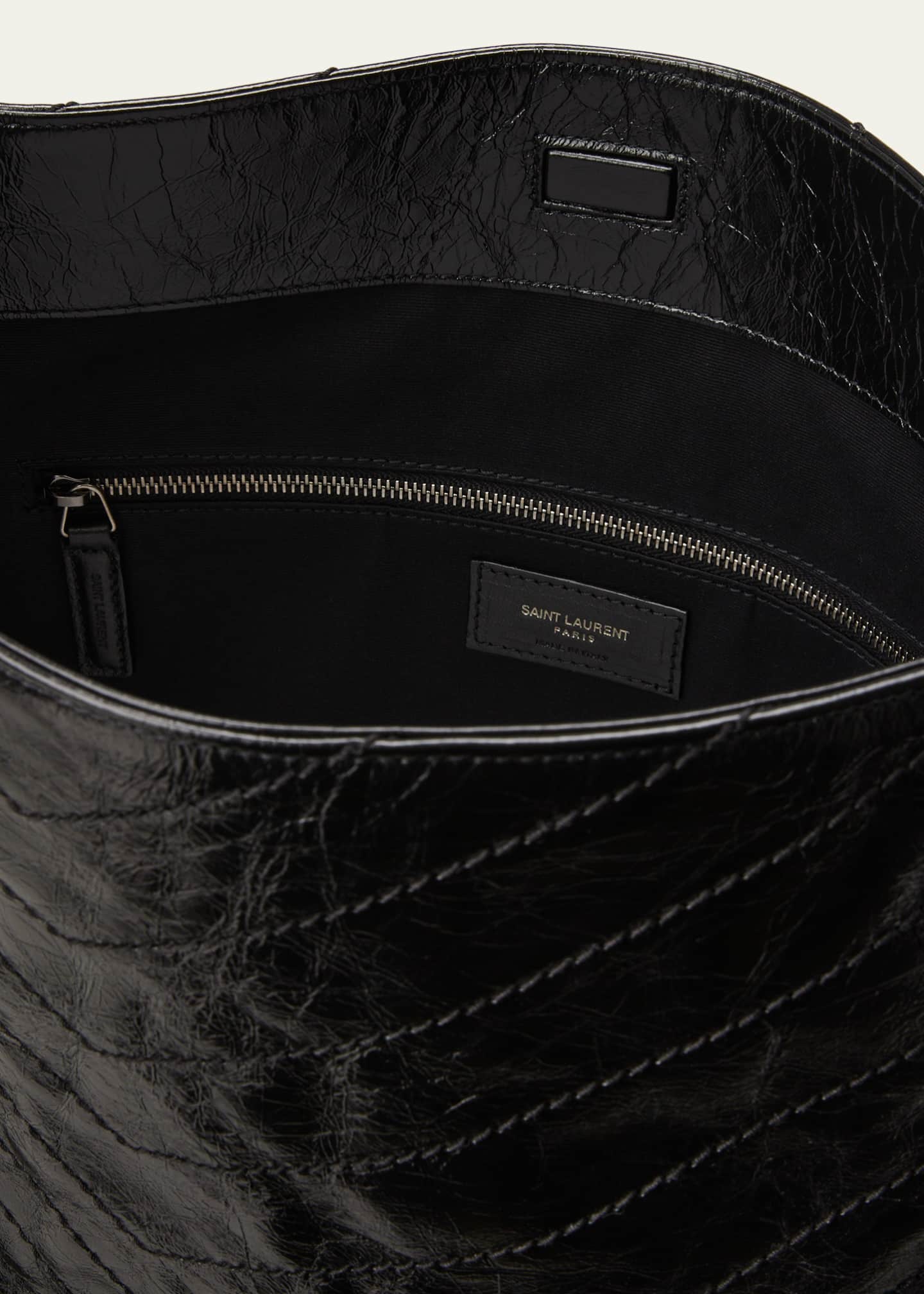 Saint Laurent Niki Medium YSL Shopper Tote Bag in Crinkled Leather Image 4 of 5