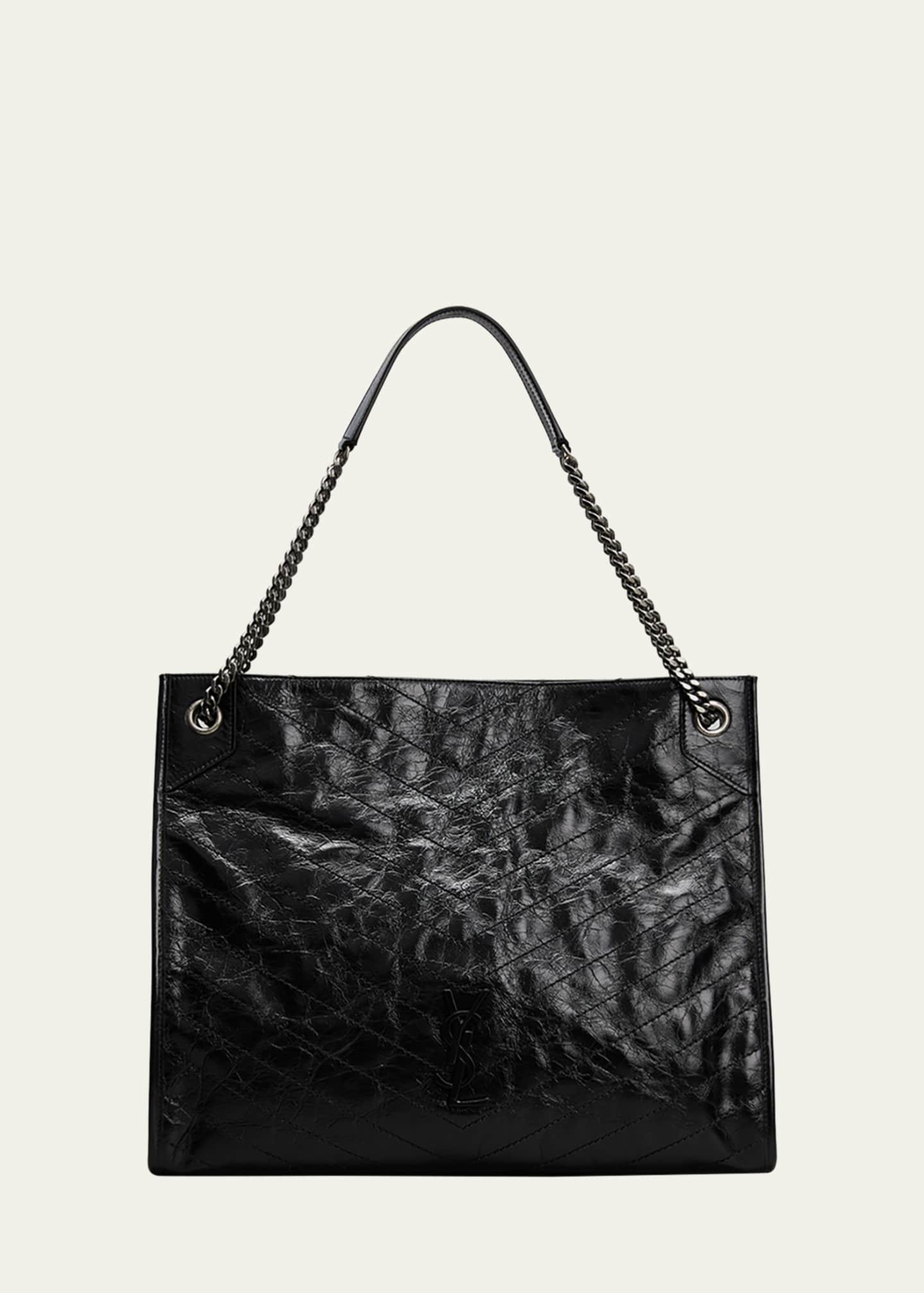 Saint Laurent Niki Medium YSL Shopper Tote Bag in Crinkled Leather Image 1 of 5