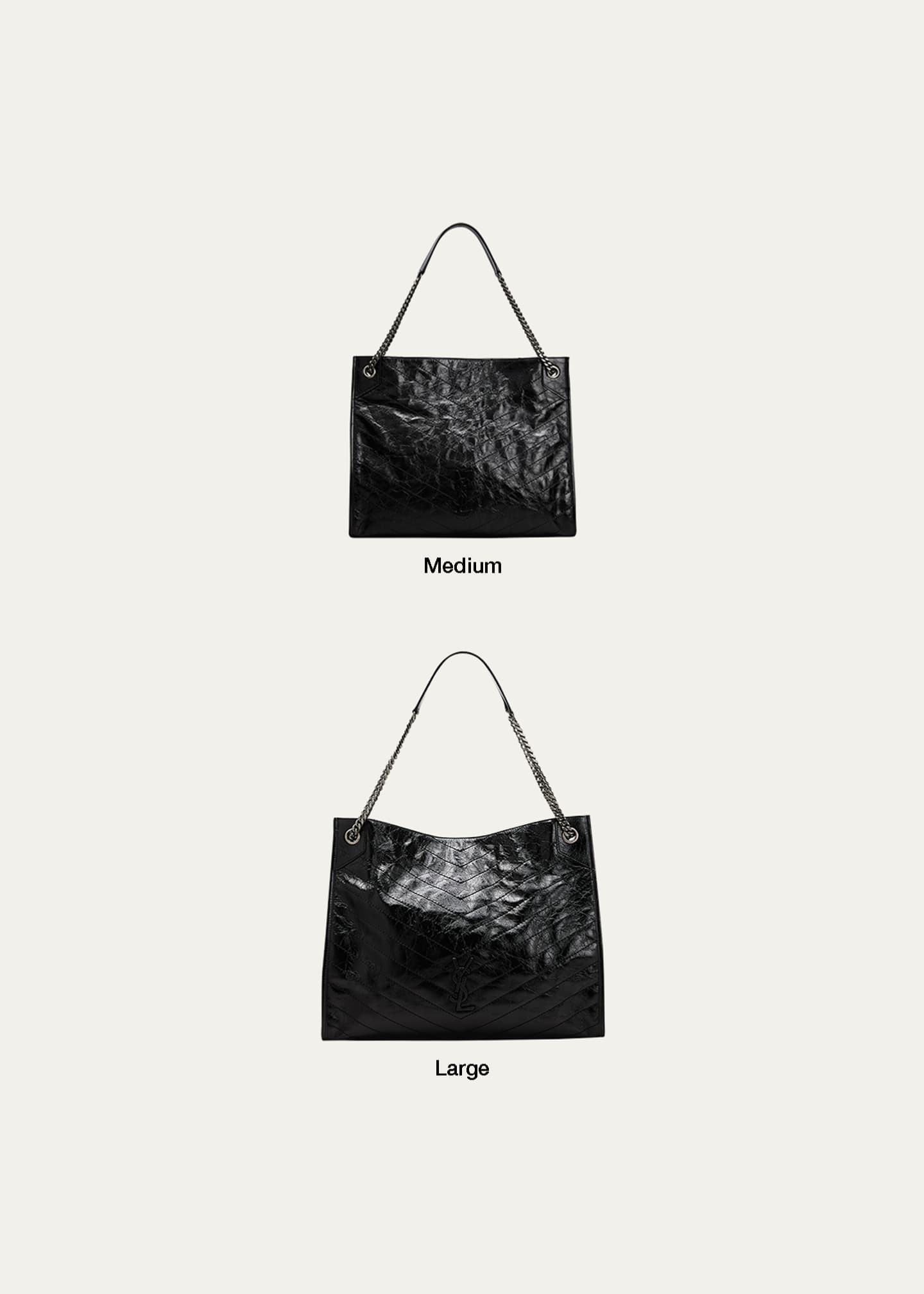 Saint Laurent Niki Medium YSL Shopper Tote Bag in Crinkled Leather