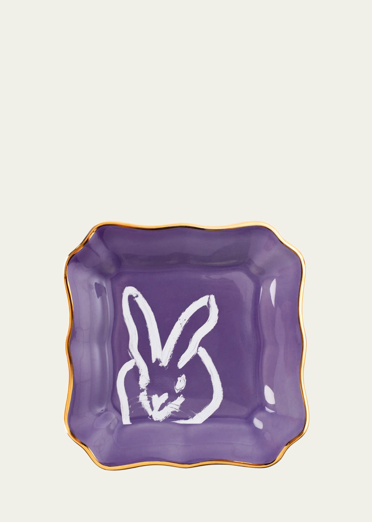 Hunt Slonem Portrait Plate with Gold Rim - Purple