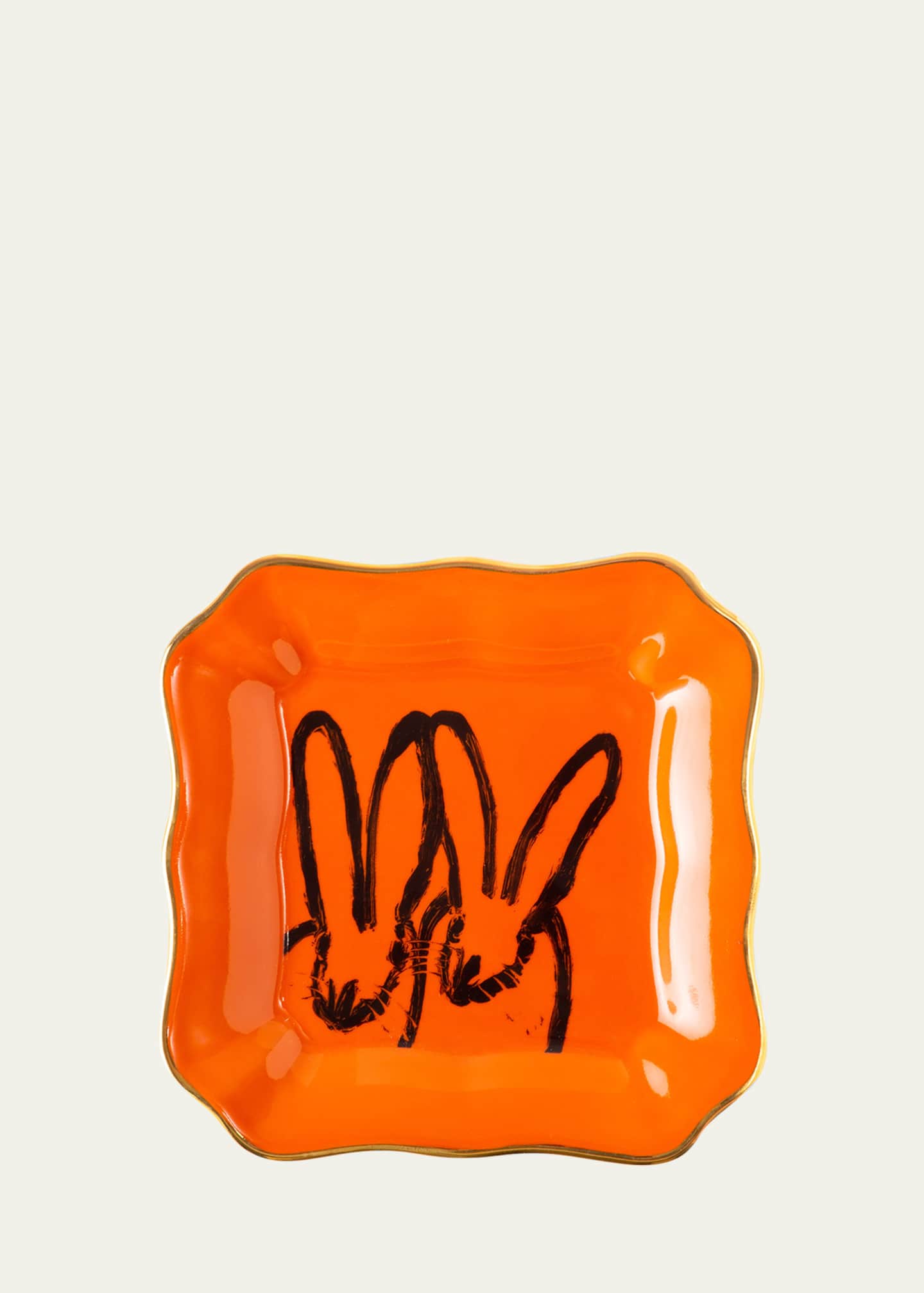 Hunt Slonem Portrait Plate with Gold Rim - Orange