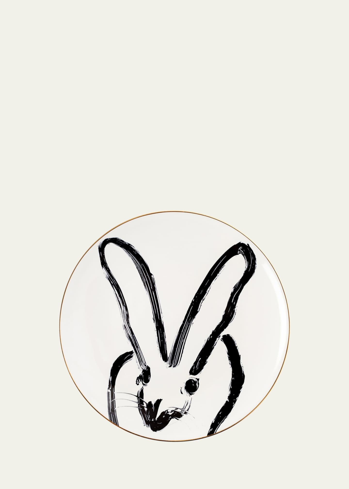 Hunt Slonem Rabbit Run Dinner Plate with Gold Rim - White Image 1 of 3