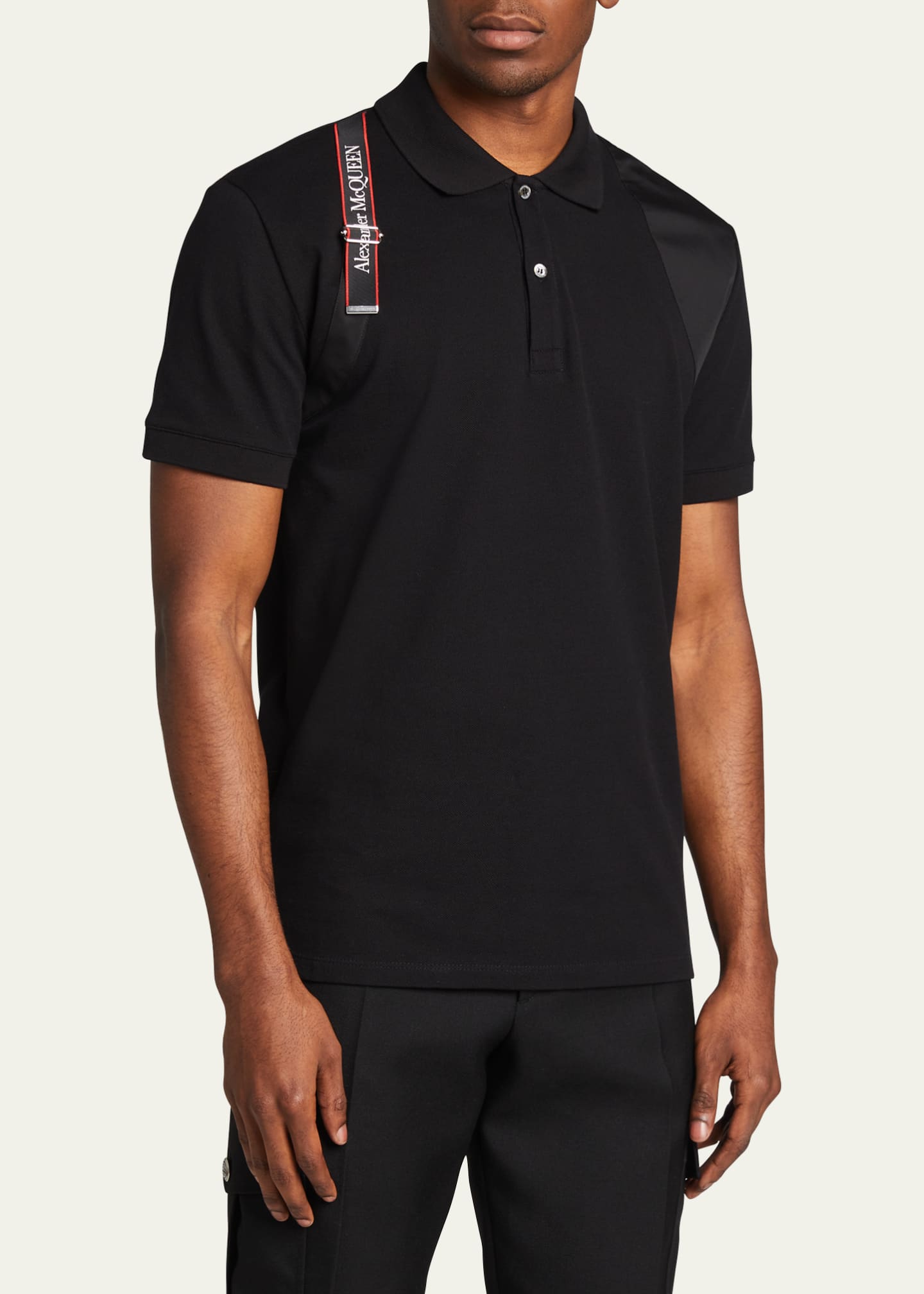 Alexander McQueen Men's Logo Tape Harness Polo Shirt