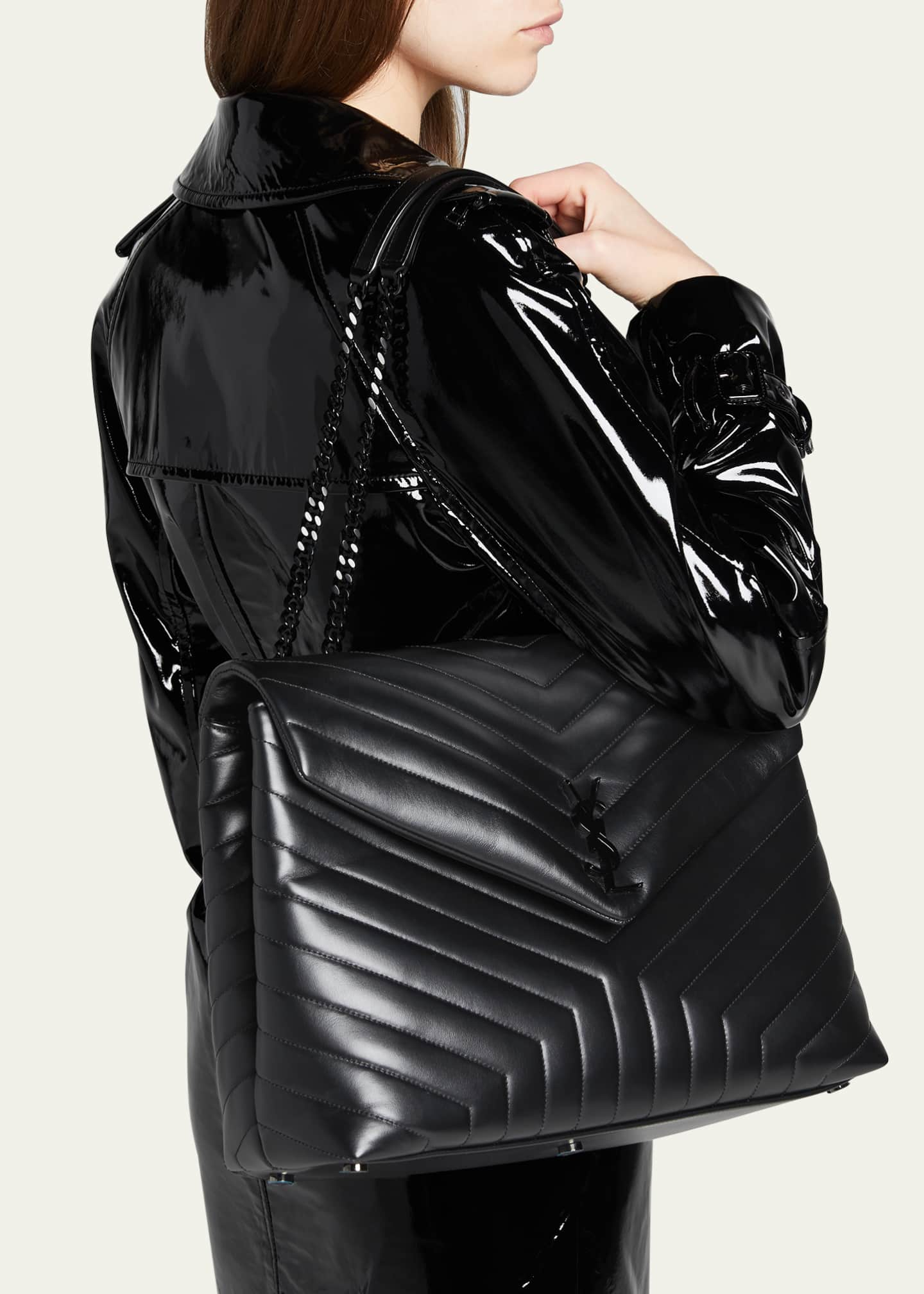 Saint Laurent Loulou Large Leather Shoulder Bag in Black