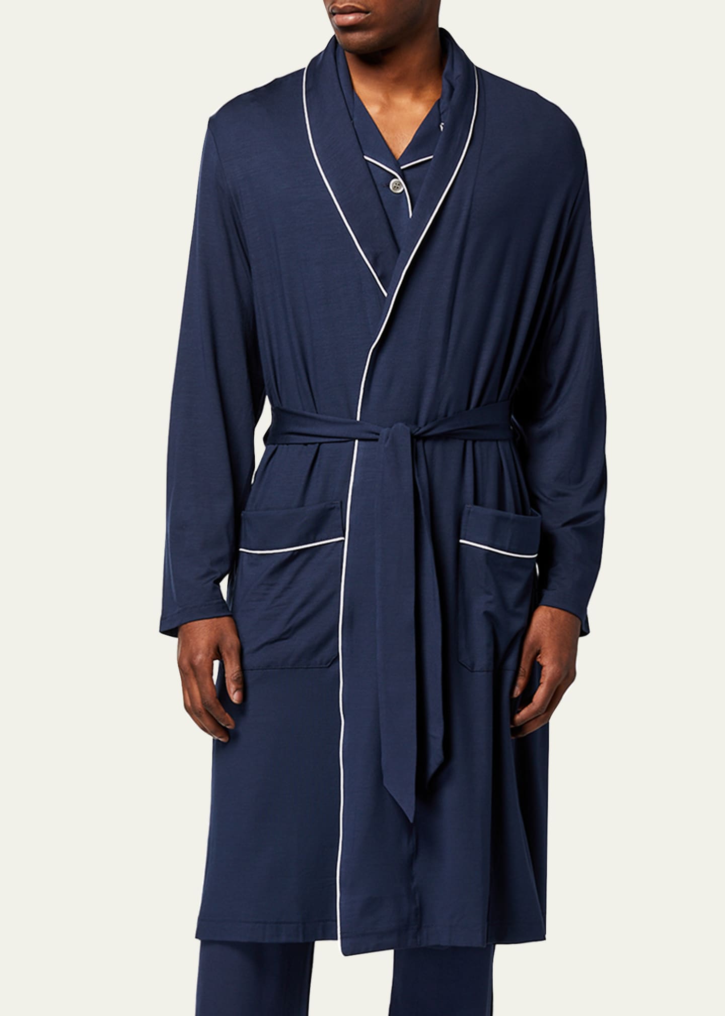 Derek Rose Men's Basel 1 Jersey Robe w/ Piping - Bergdorf Goodman
