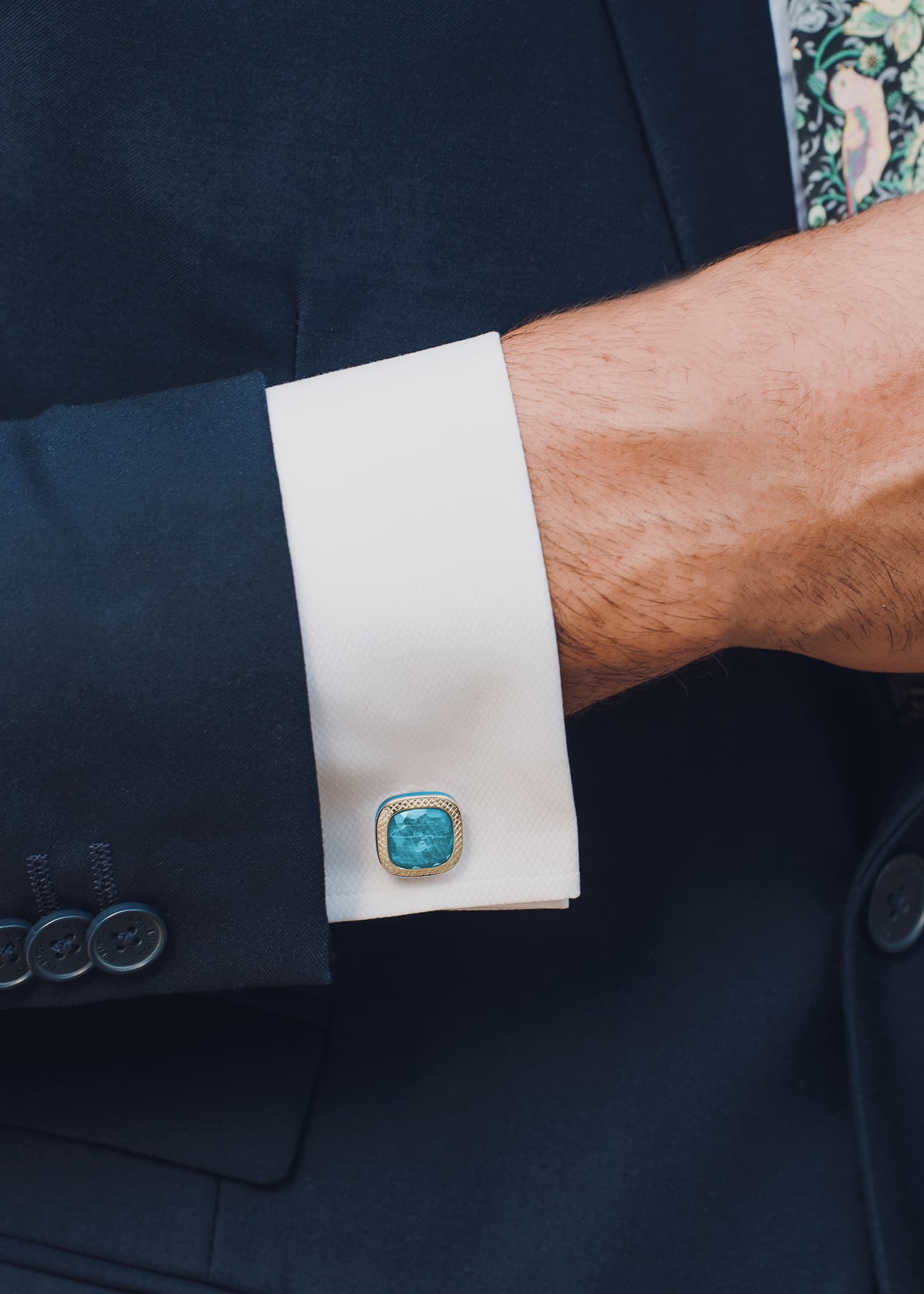 Tateossian Men's Apatite Doppione Cushion Cufflinks Image 2 of 4