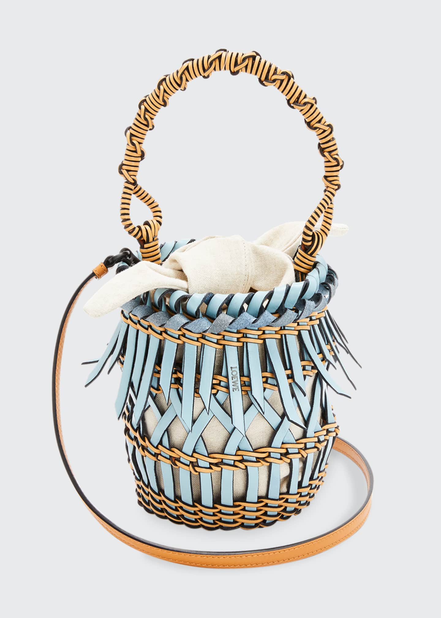 Loewe Cutout Fringe Basket Bucket Bag, Light Blue Bergdorf Goodman