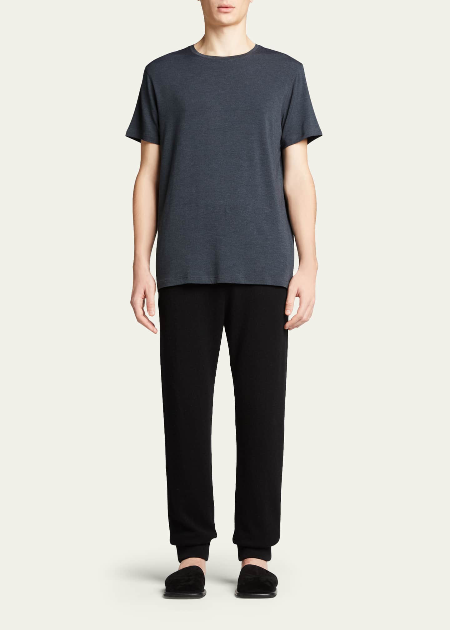 Derek Rose Men's Marl Crewneck Short-Sleeve Knit Tee Image 1 of 5