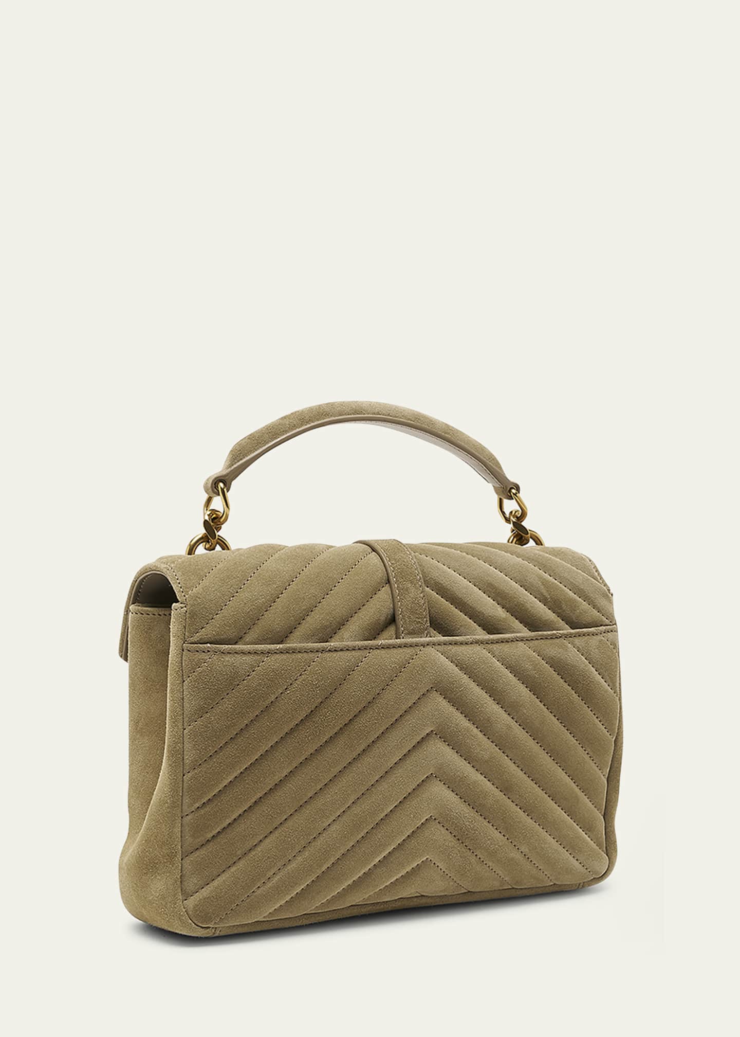 Saint Laurent College Medium Flap YSL Shoulder Bag in Quilted Suede Bergdorf Goodman
