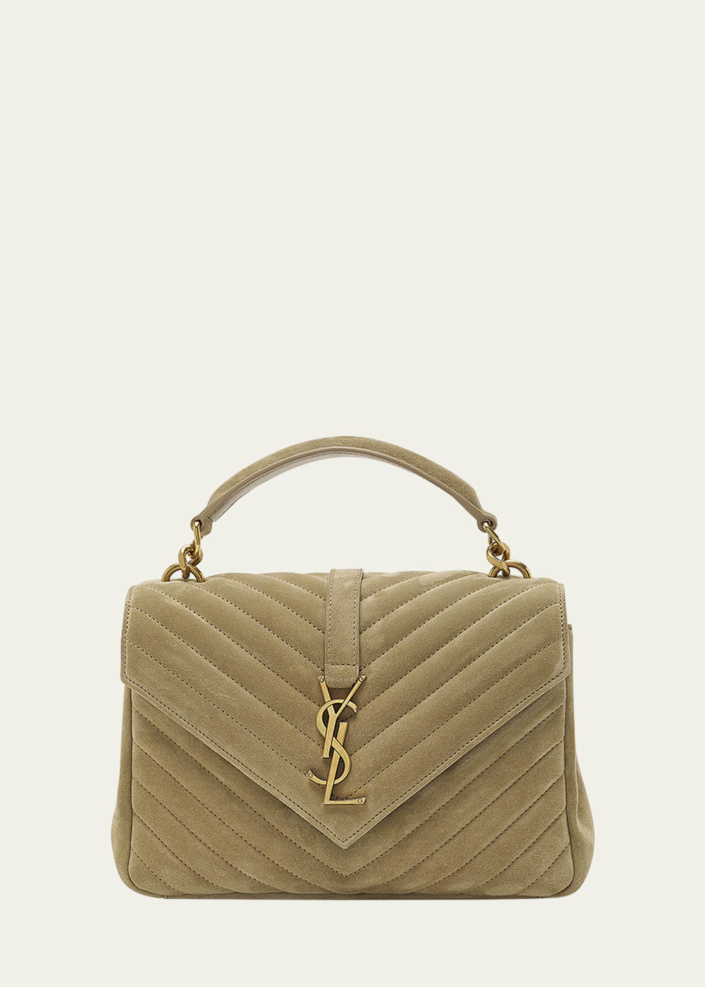 Saint Laurent College Medium Flap YSL Shoulder Bag in Quilted Suede Bergdorf Goodman