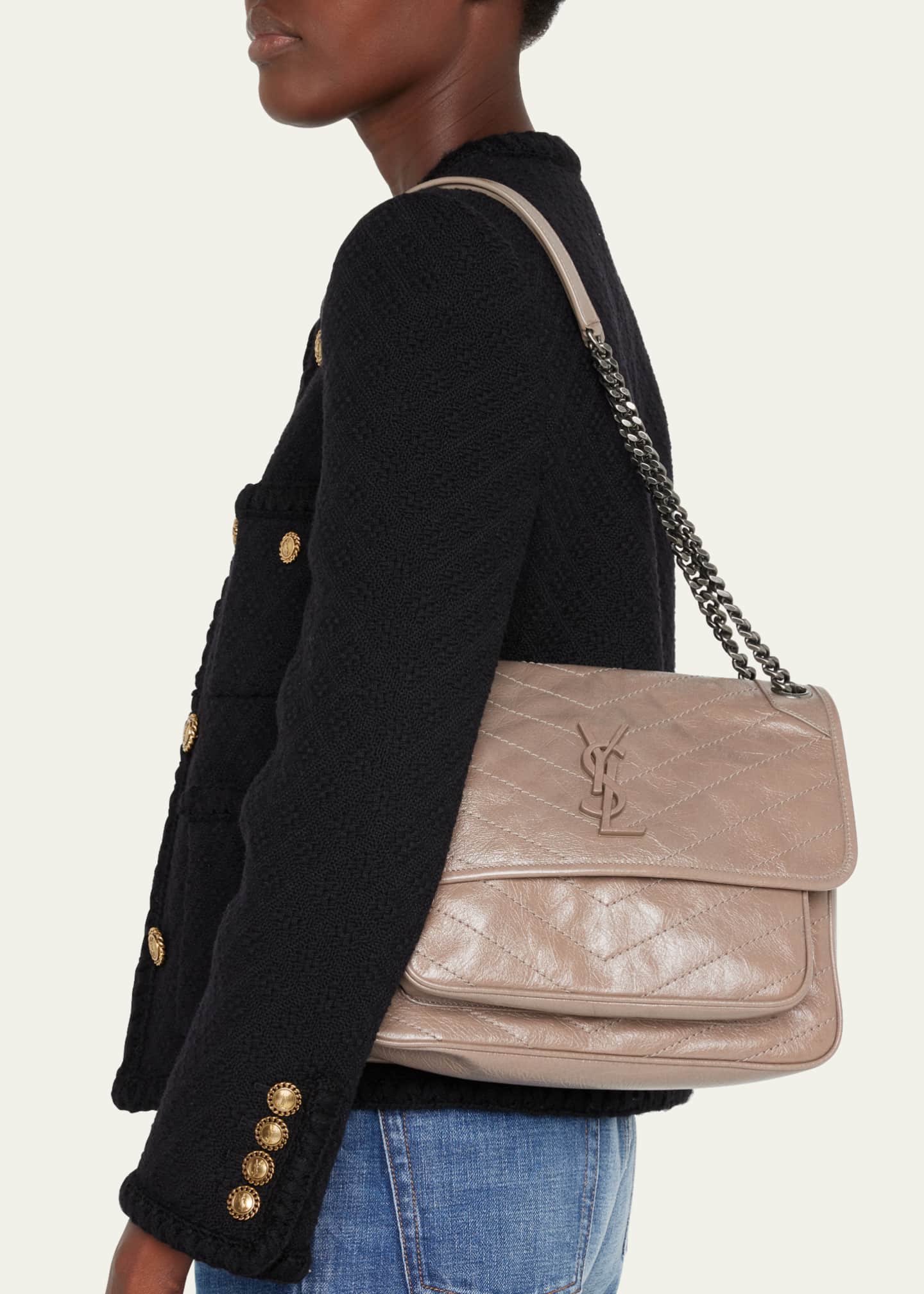 Niki Baby Leather Shoulder Bag in Beige - Saint Laurent