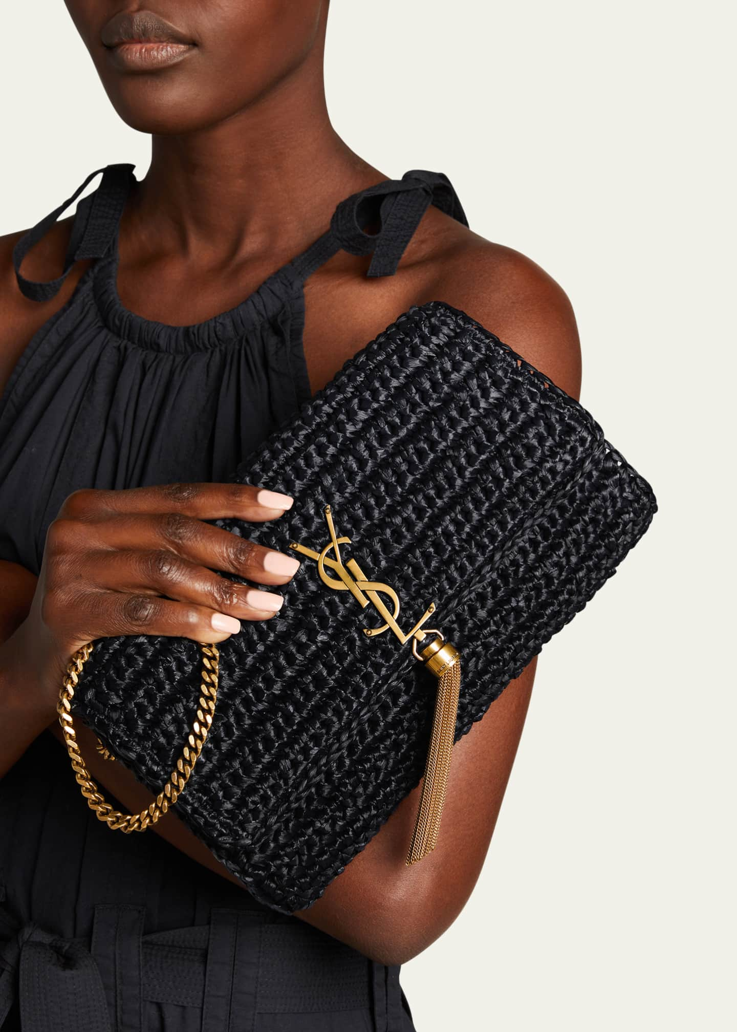 Kate 99 Raffia Shoulder Bag in Black - Saint Laurent