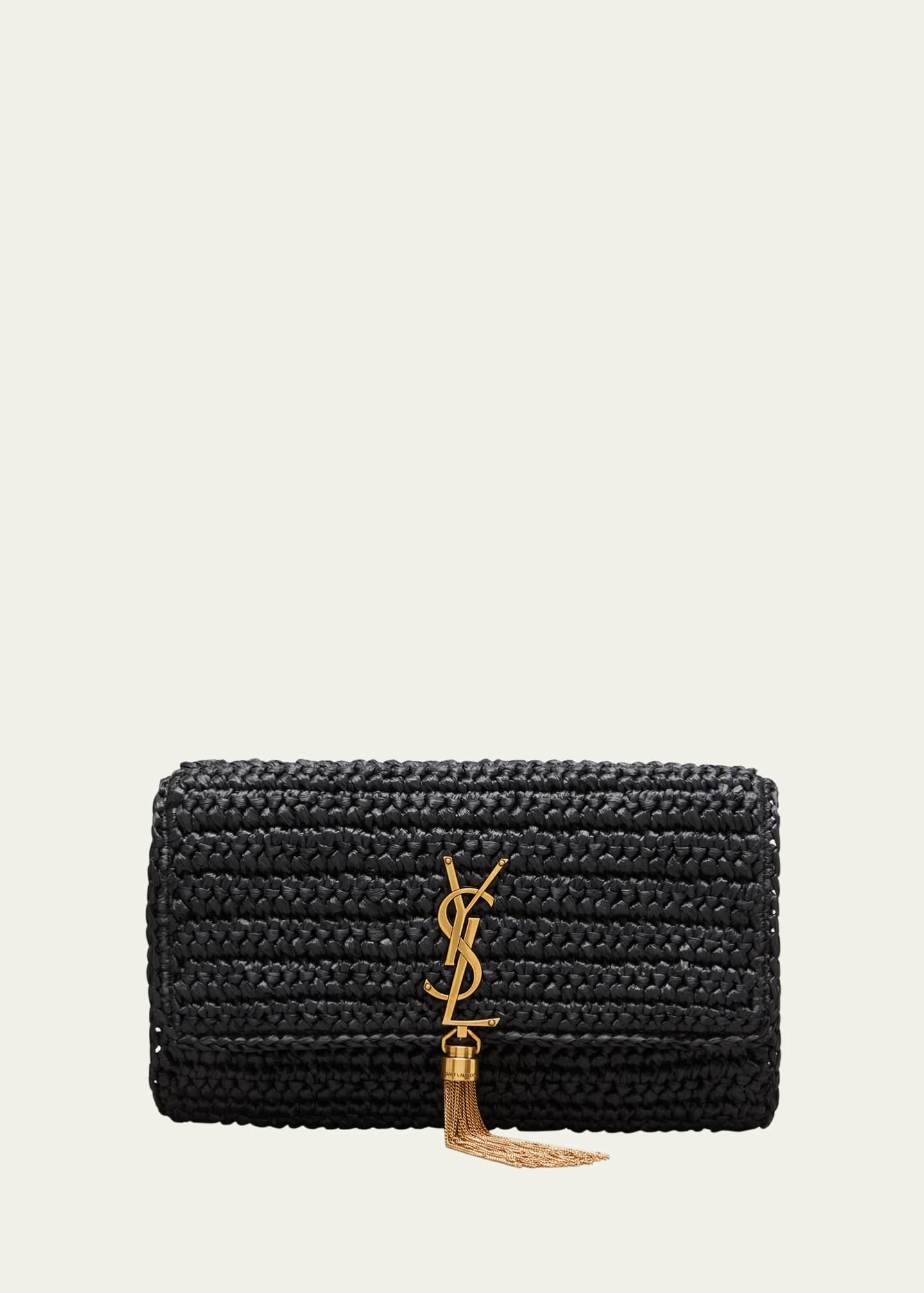 Kate 99 Raffia Shoulder Bag in Black - Saint Laurent