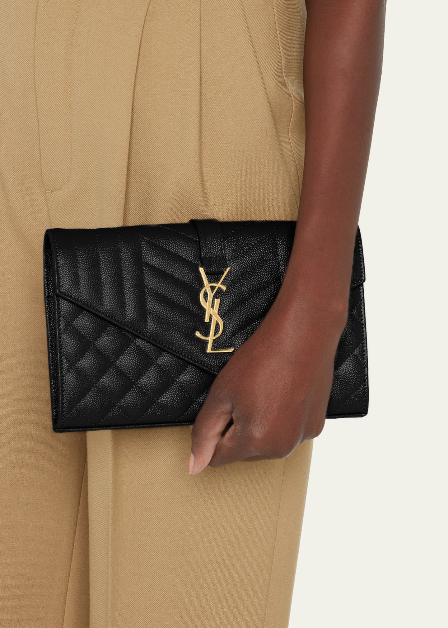 Saint Laurent Envelope Flap YSL Clutch Bag in Grained Leather ...