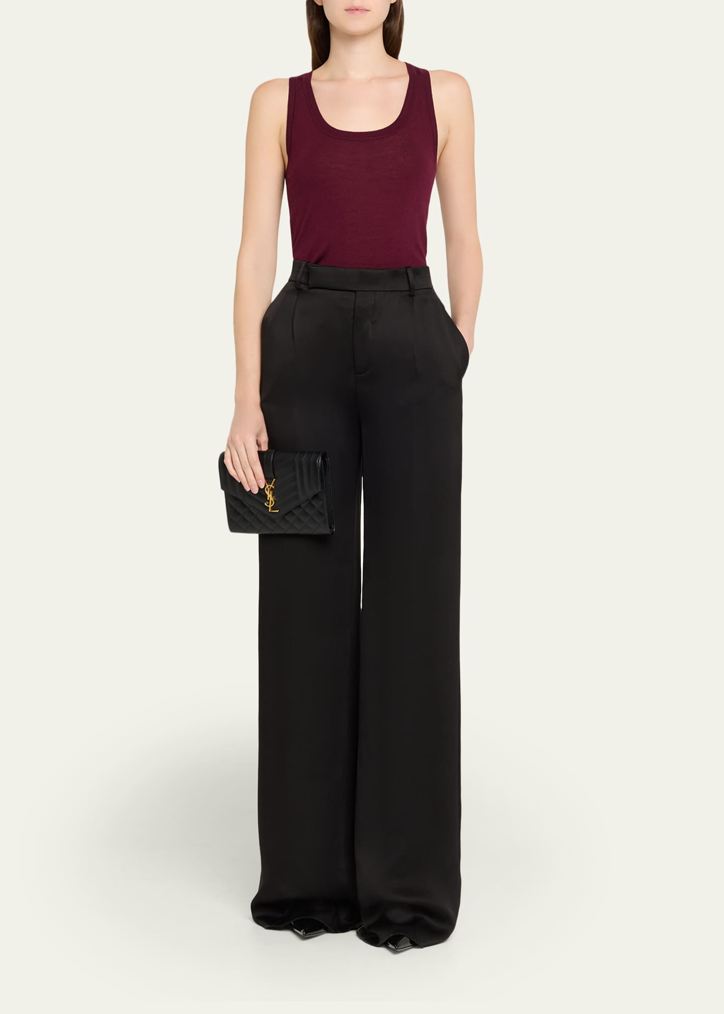 Saint Laurent Envelope Flap YSL Clutch Bag in Grained Leather Image 5 of 7