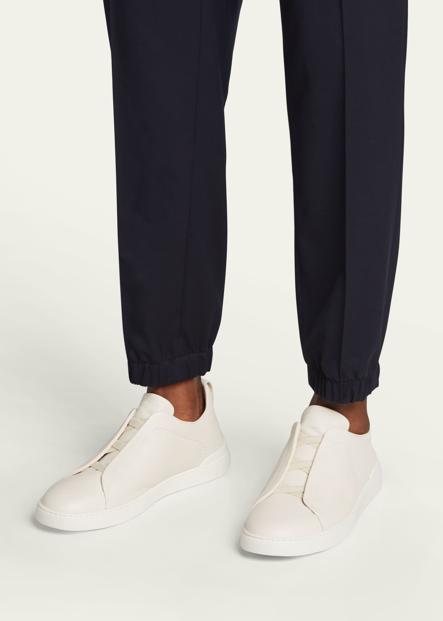 ZEGNA Men's Triple Stitch Deerskin Leather Sneakers Image 2 of 5