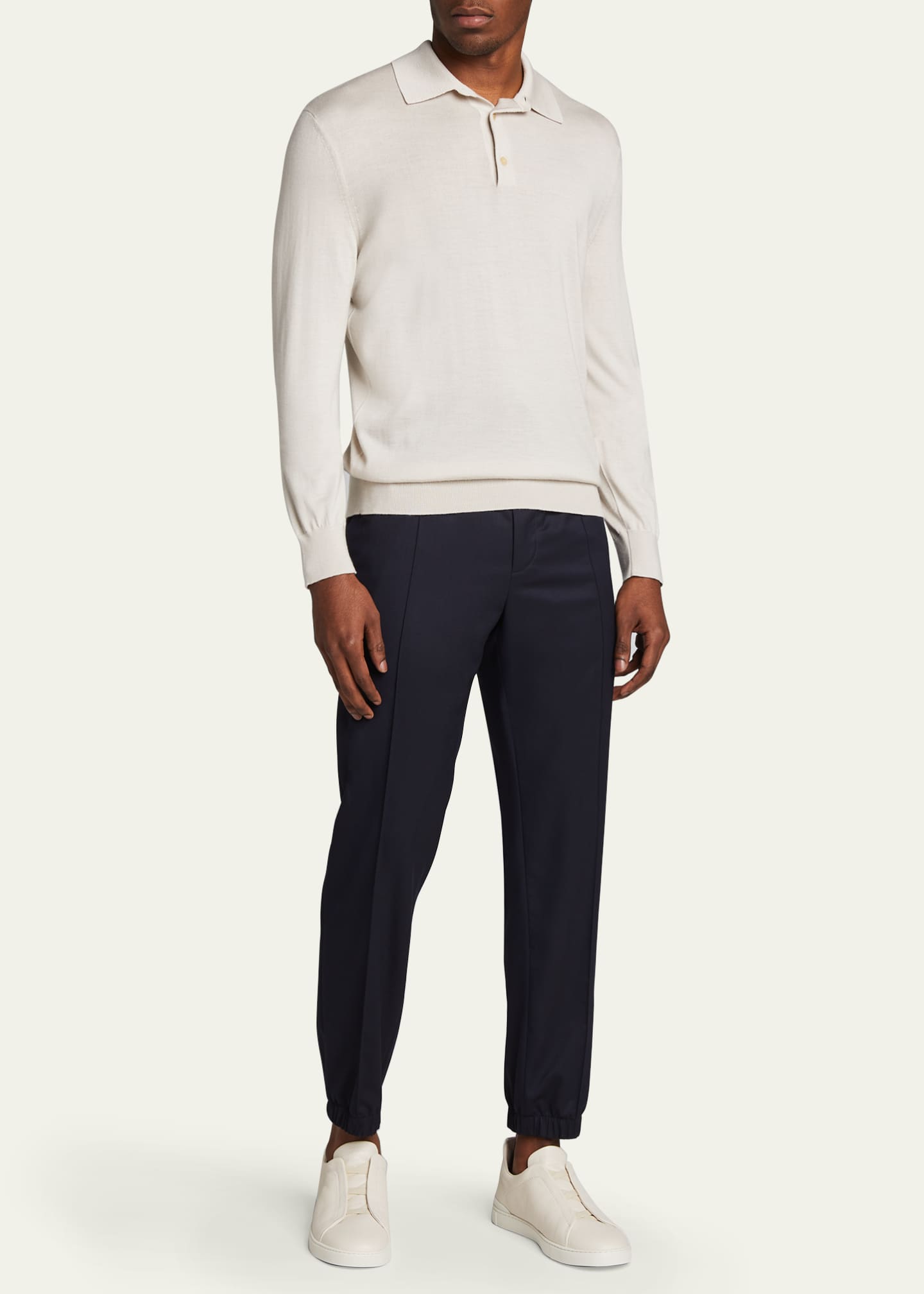 ZEGNA Men's Triple Stitch Deerskin Leather Sneakers Image 3 of 5
