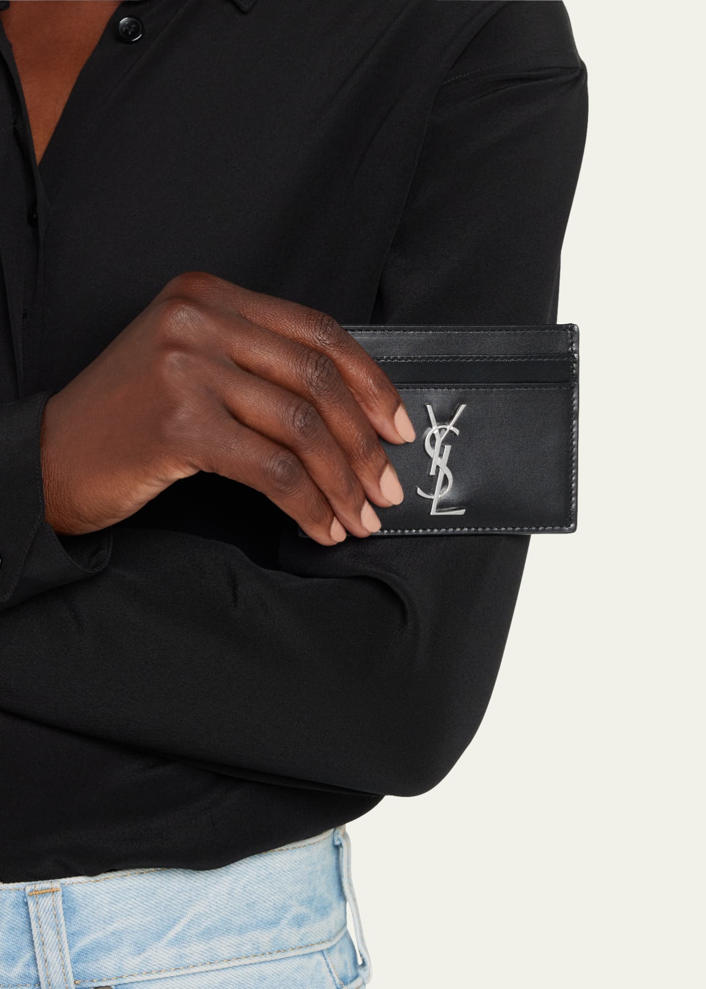 Saint Laurent Men's YSL Monogram Leather Card Case Image 2 of 4