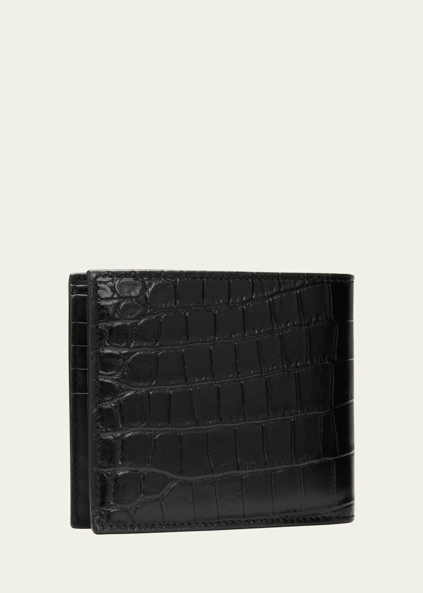 Saint Laurent Men s YSL Croc Embossed Bi Fold Wallet