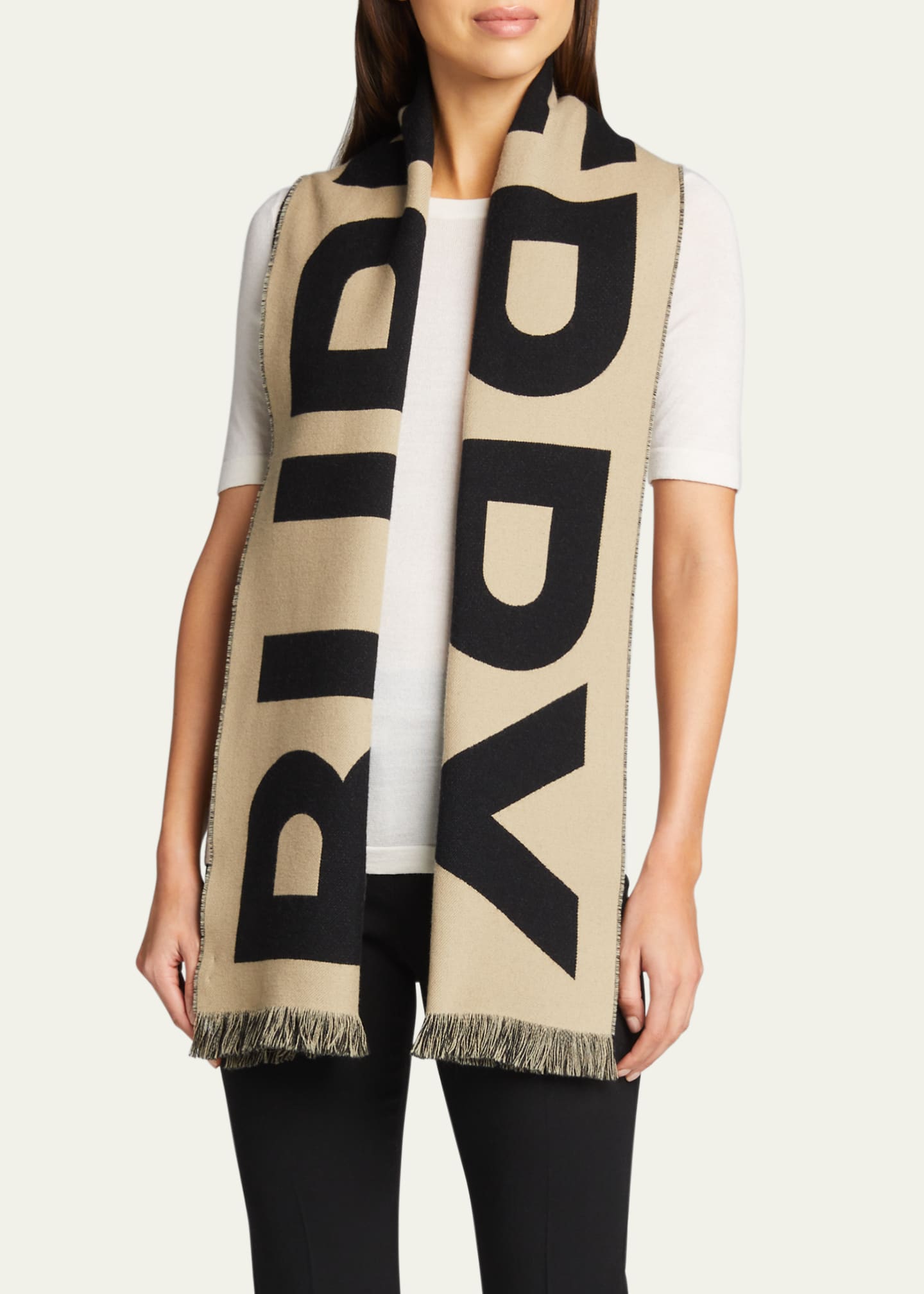 Burberry Logo Text Organic Wool Football Scarf Image 2 of 4
