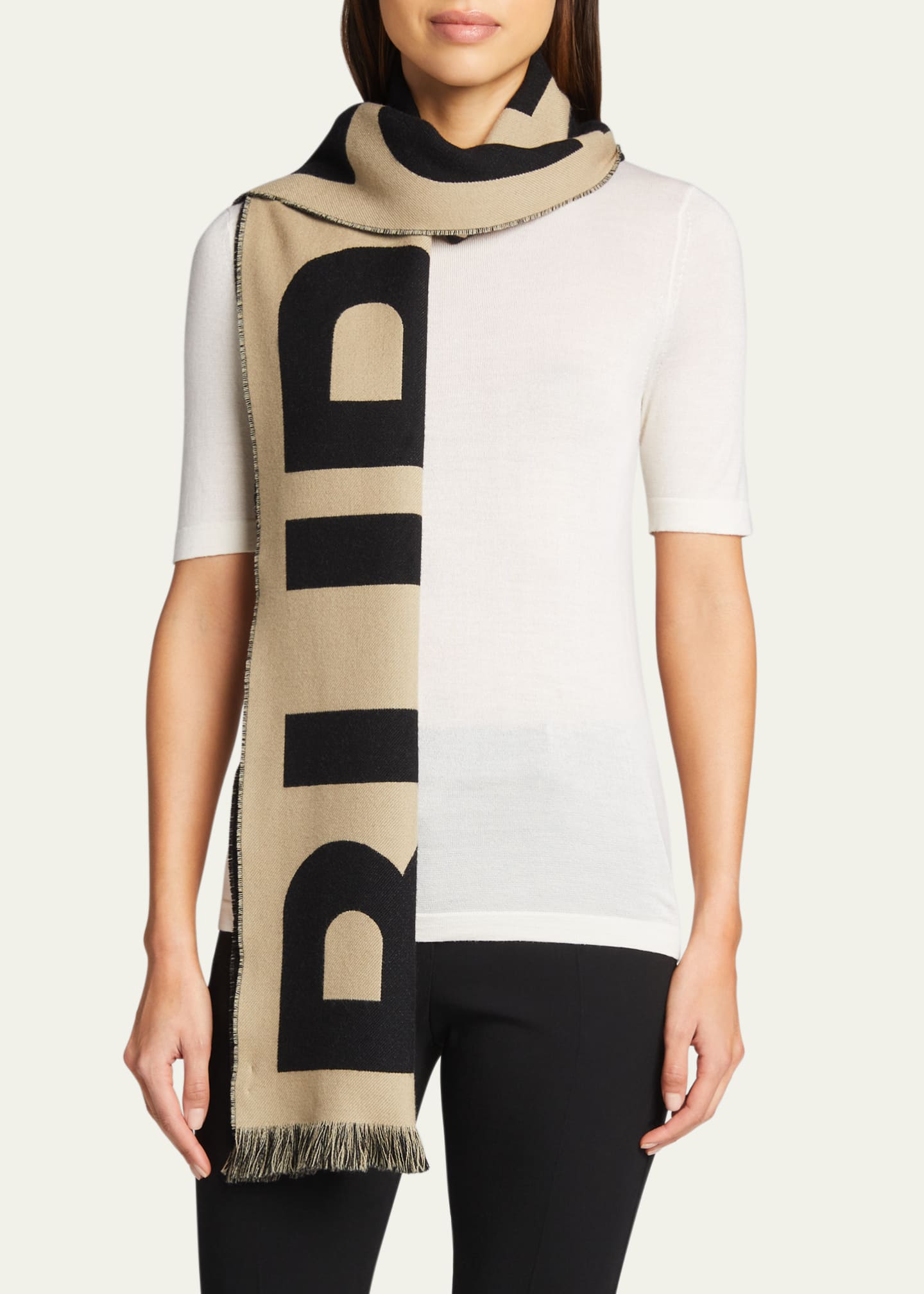 Burberry Logo Text Organic Wool Football Scarf Image 3 of 4
