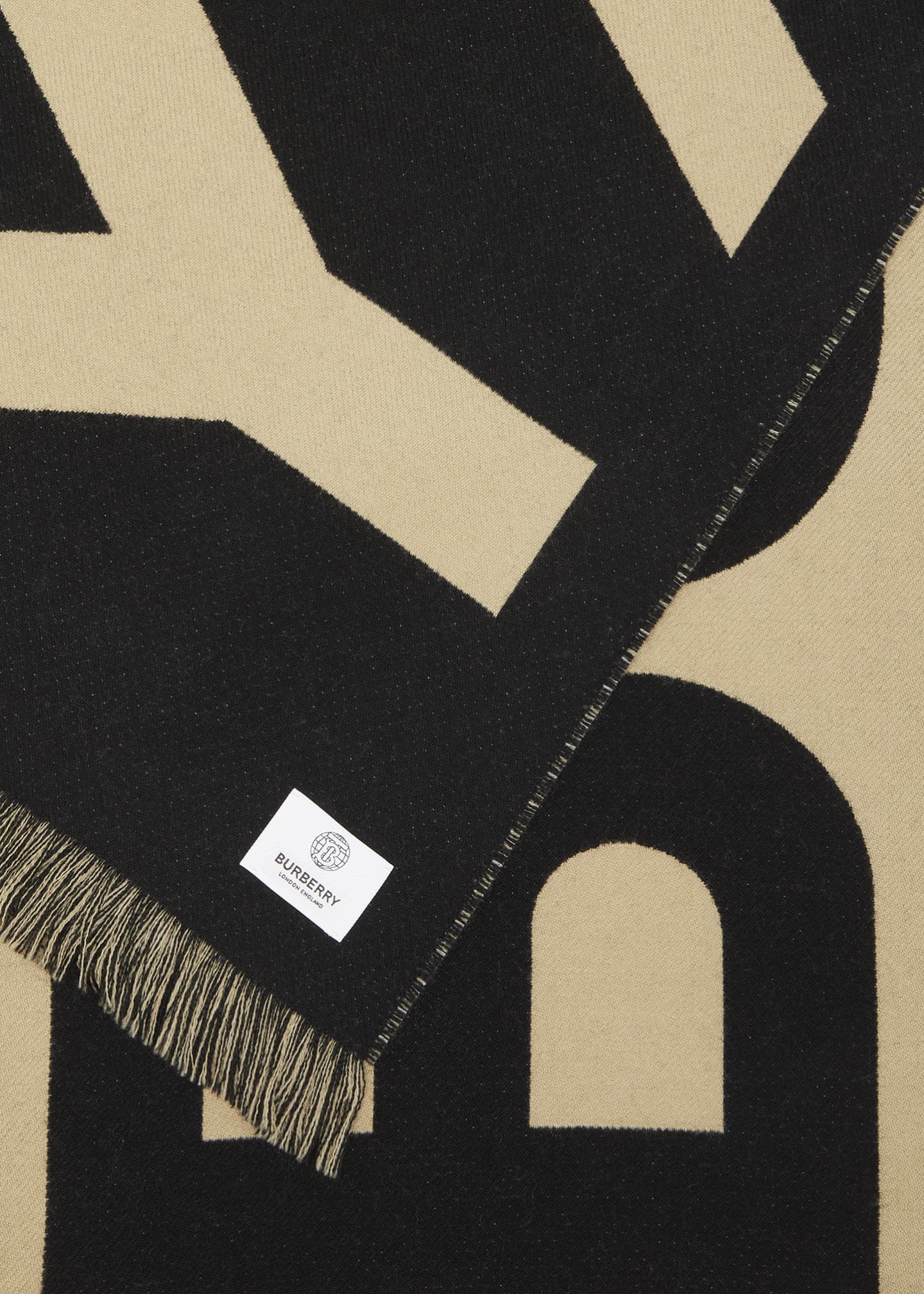 Burberry Logo Text Organic Wool Football Scarf Image 4 of 4