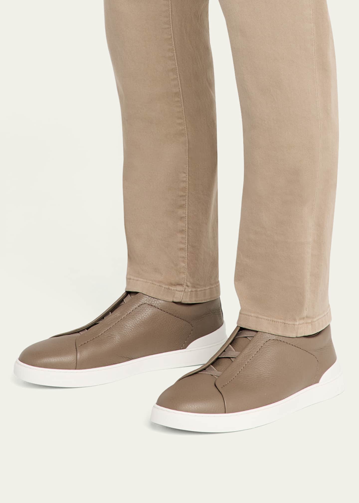 ZEGNA Men's Triple Stitch Deerskin Leather Sneakers ZEGNA Men's Triple Stitch Deerskin Leather Sneakers
