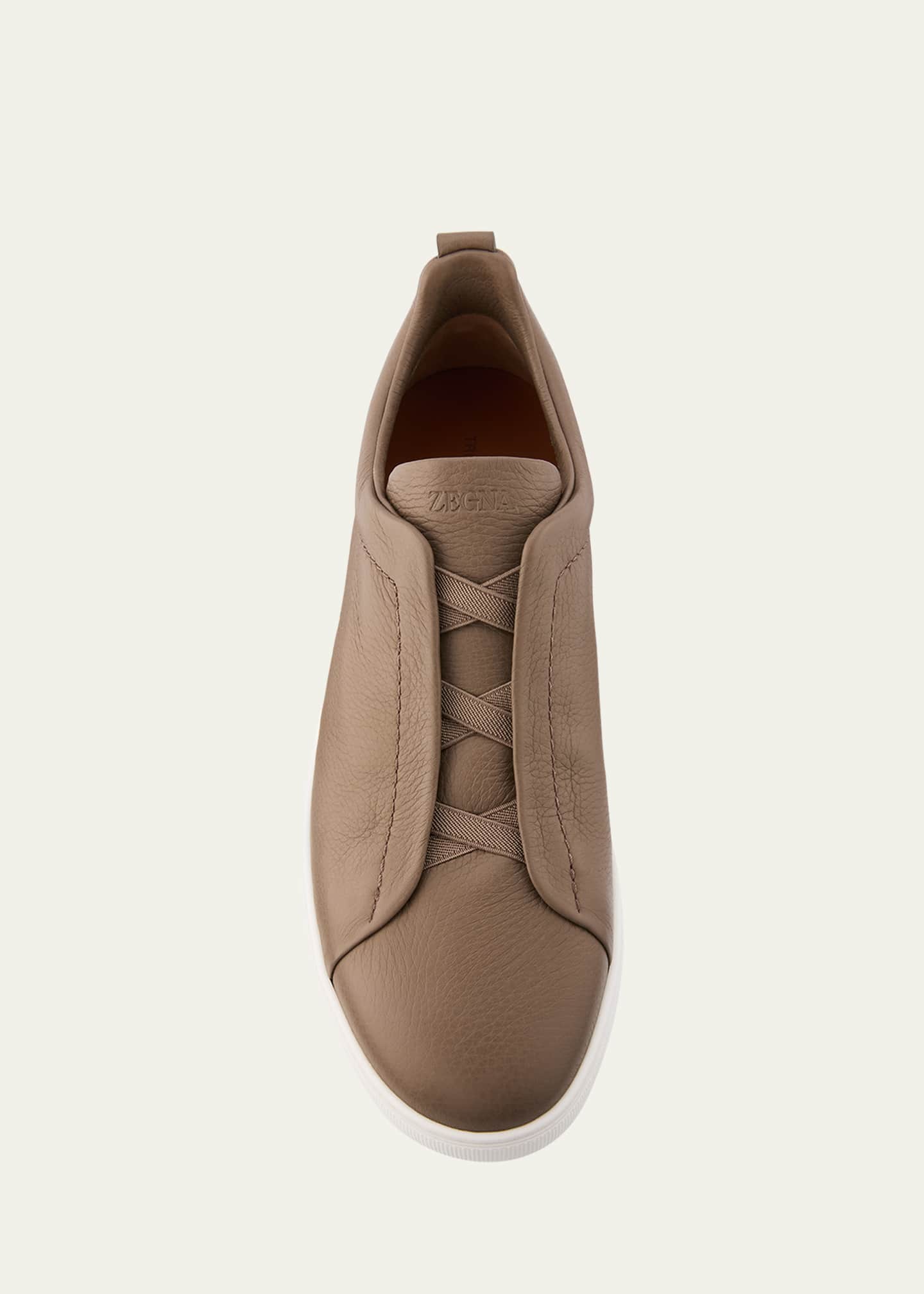 ZEGNA Men's Triple Stitch Deerskin Leather Sneakers ZEGNA Men's Triple Stitch Deerskin Leather Sneakers