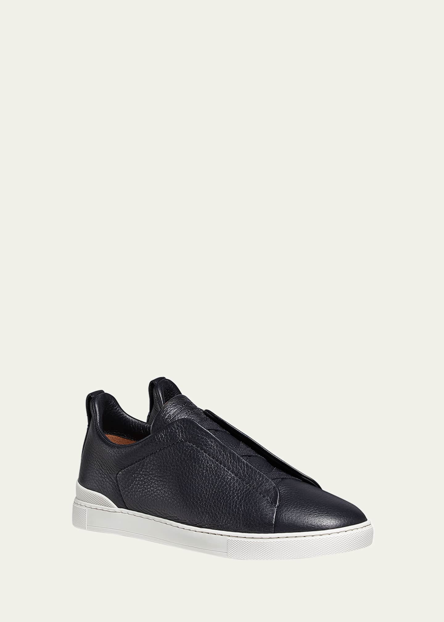 ZEGNA Men's Triple Stitch Deerskin Leather Sneakers Image 2 of 3