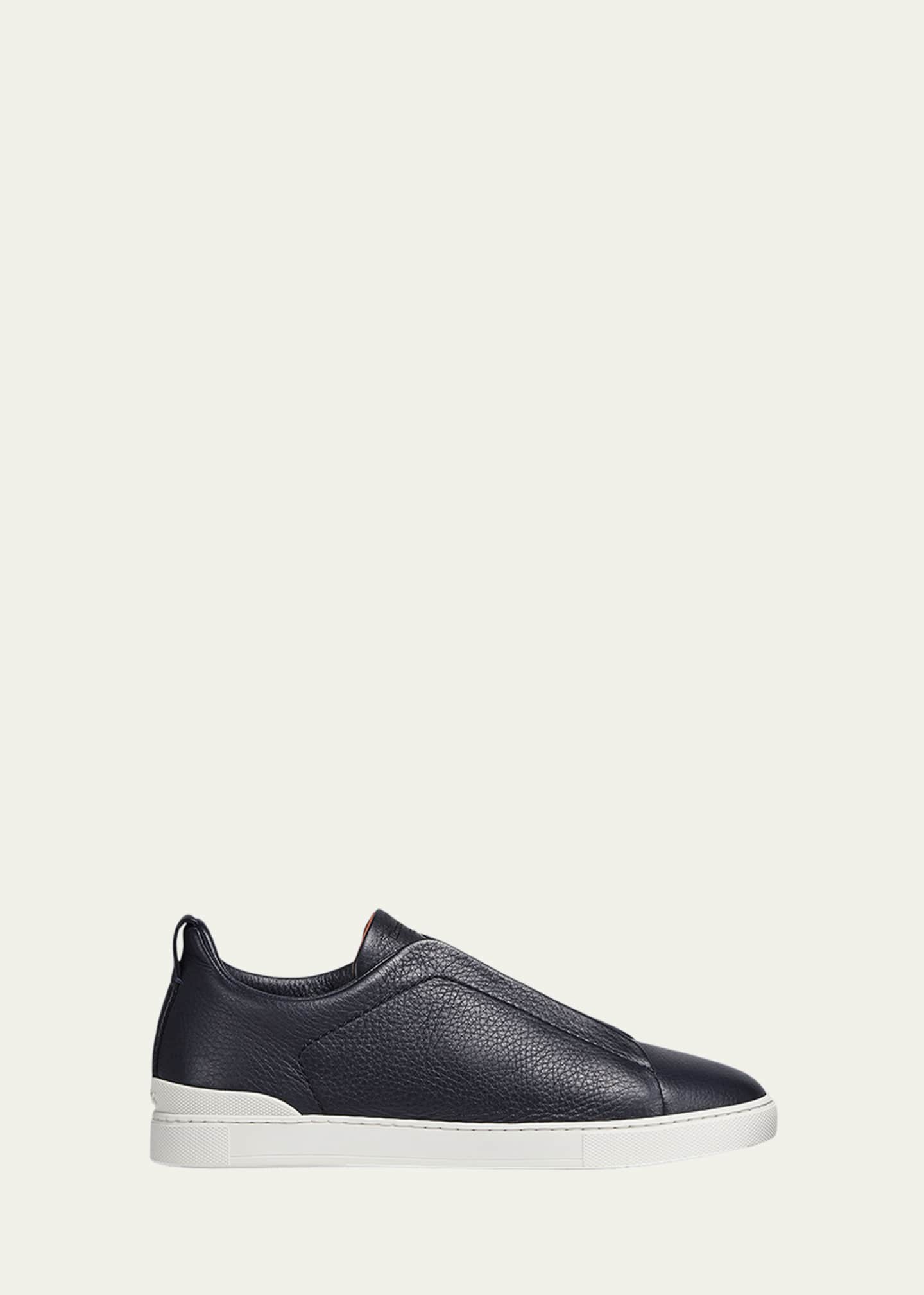 ZEGNA Men's Triple Stitch Deerskin Leather Sneakers Image 1 of 3