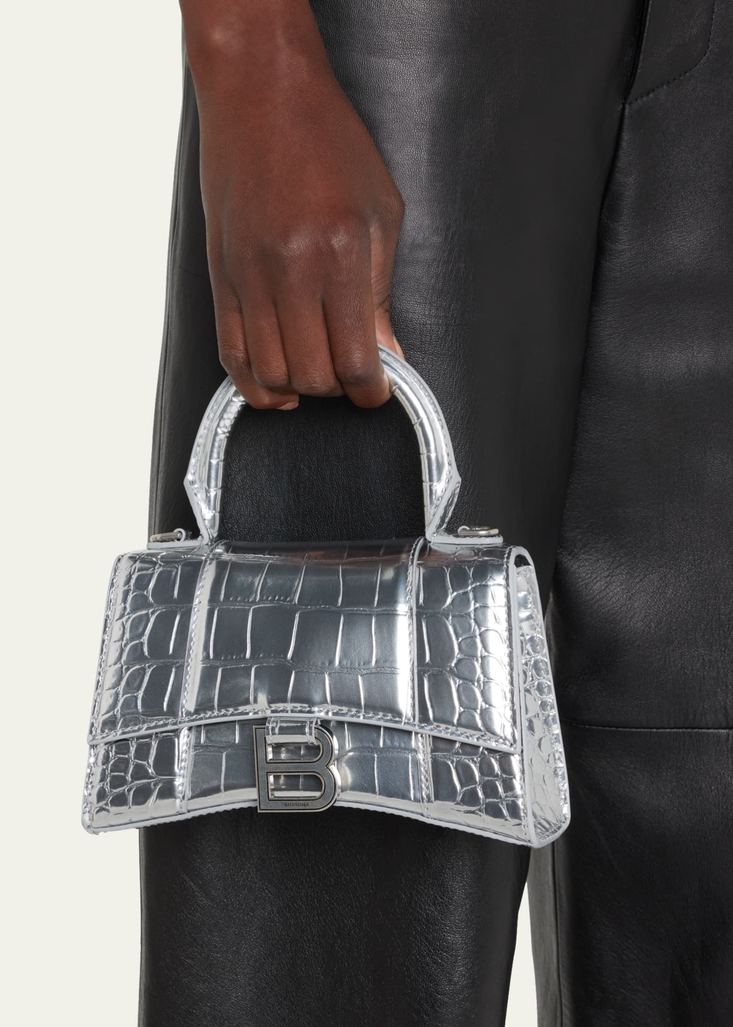 Balenciaga Hourglass Xs Top Handle Bag In Metallic Calfskin