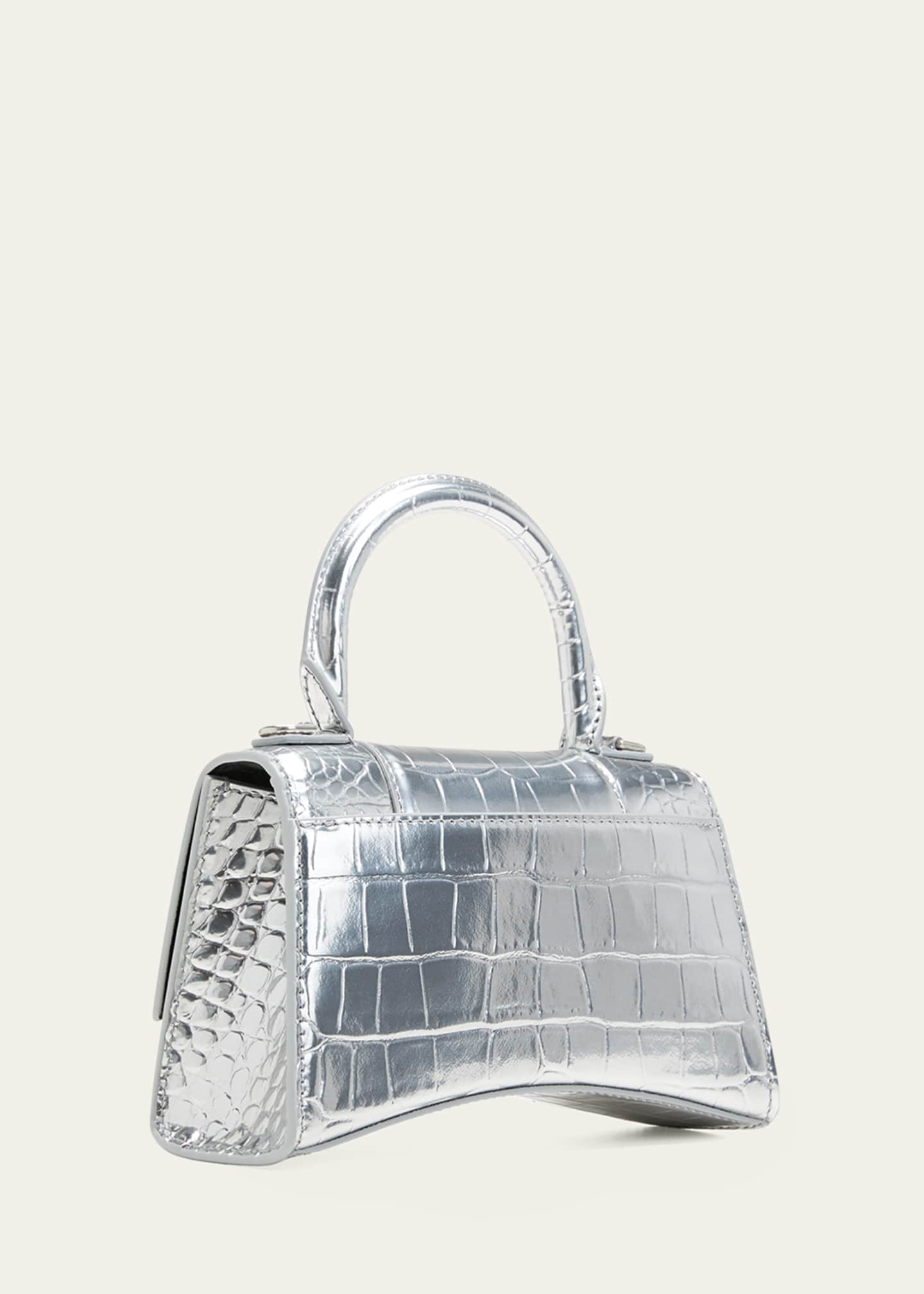 Balenciaga Hourglass Small Metallic Silver Satchel Bag Designer