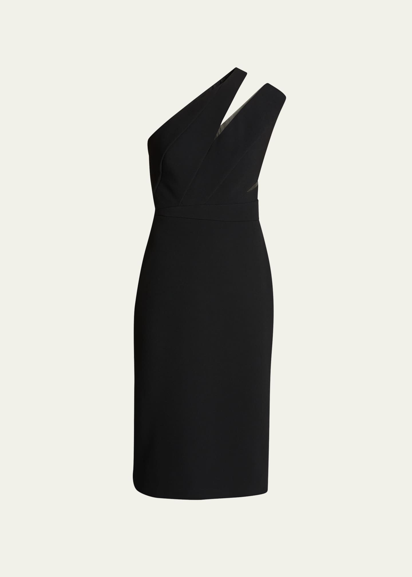 Pamella Roland One Shoulder Cutout Sheath Midi Dress Black