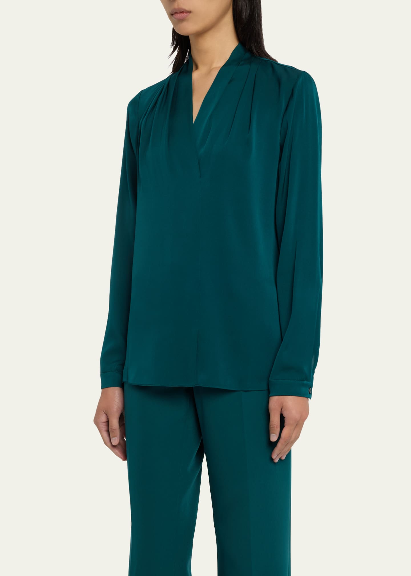 KOBI HALPERIN Womens Blue Pleated Semi-sheer Printed Long Sleeve Wear To Work Button Up Top
