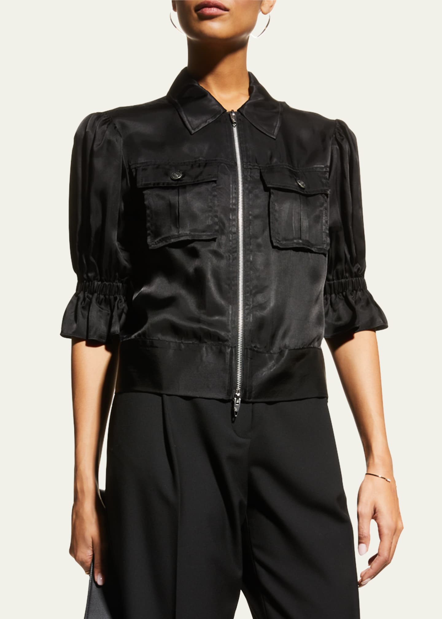 Cinq a Sept Holly Short-Sleeve Sateen Jacket Image 4 of 6