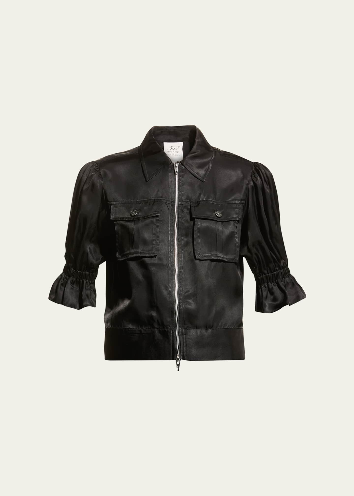 Cinq a Sept Holly Short-Sleeve Sateen Jacket Image 1 of 6