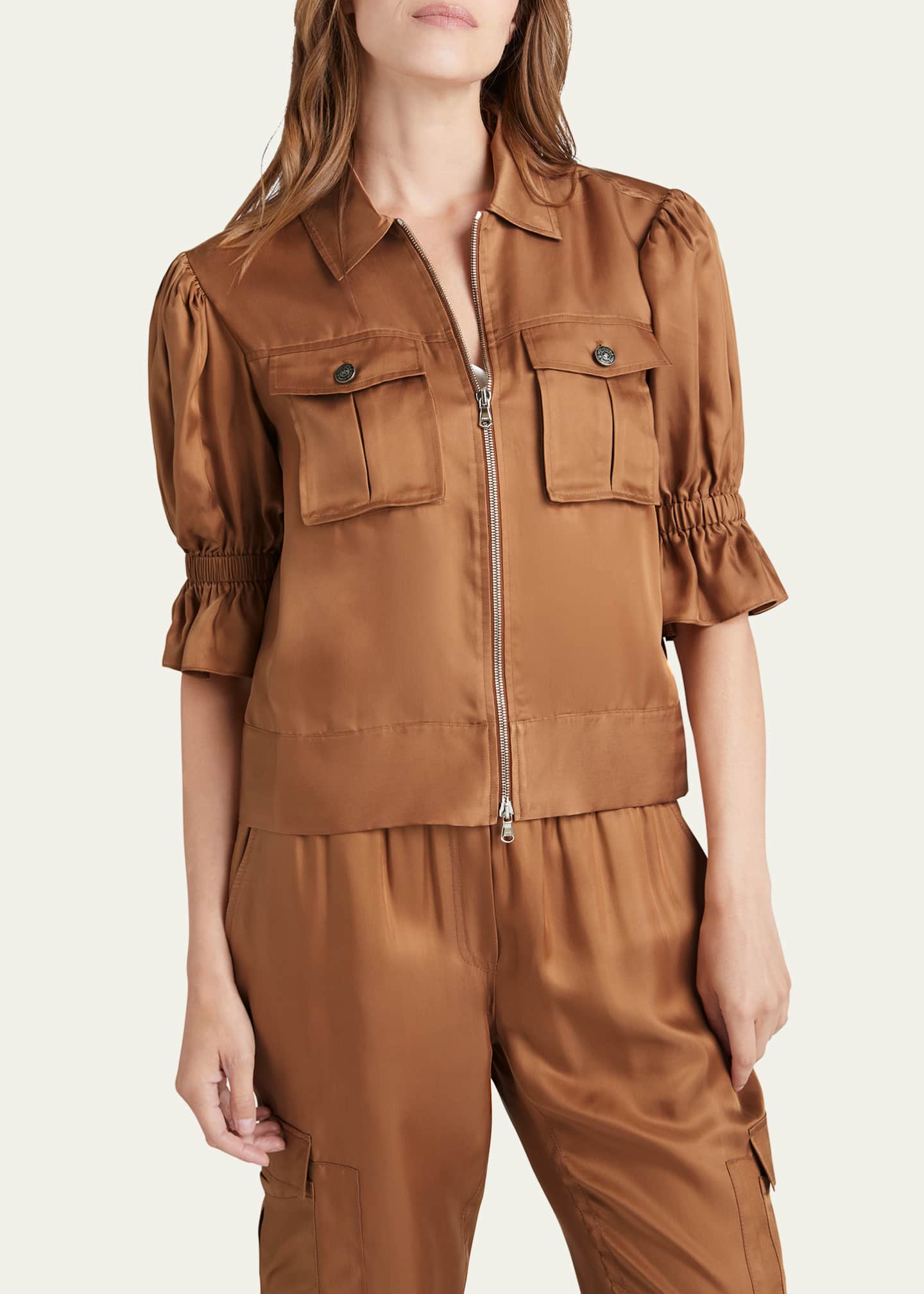 Cinq a Sept Holly Short-Sleeve Sateen Jacket Image 5 of 5
