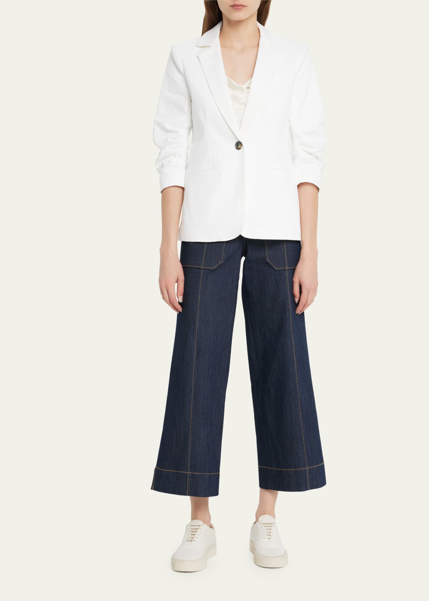 Cinq a Sept Khloe 3/4-Sleeve White Denim Blazer Image 2 of 5
