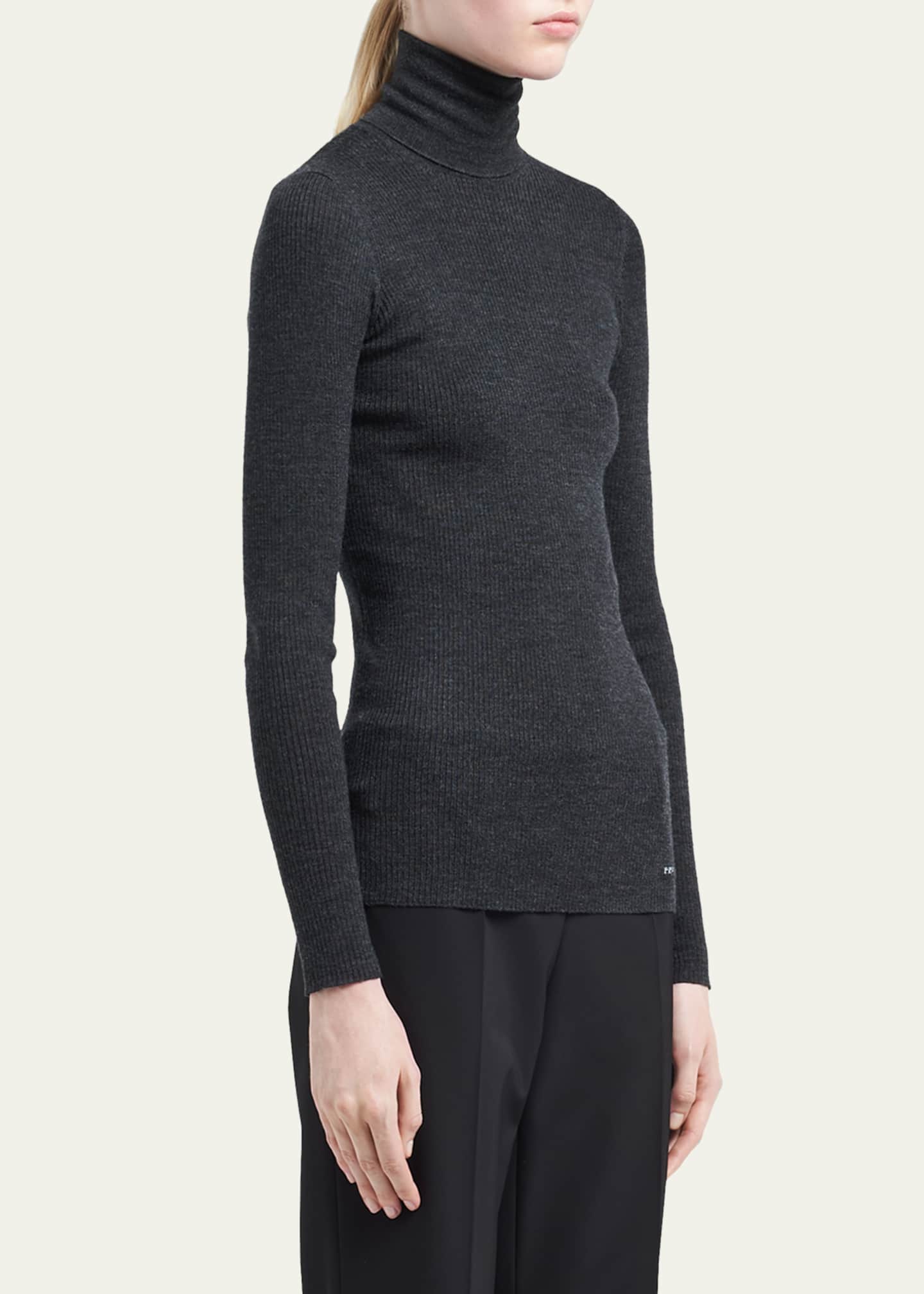 Prada Logo Ribbed-Knit Turtleneck - Bergdorf Goodman