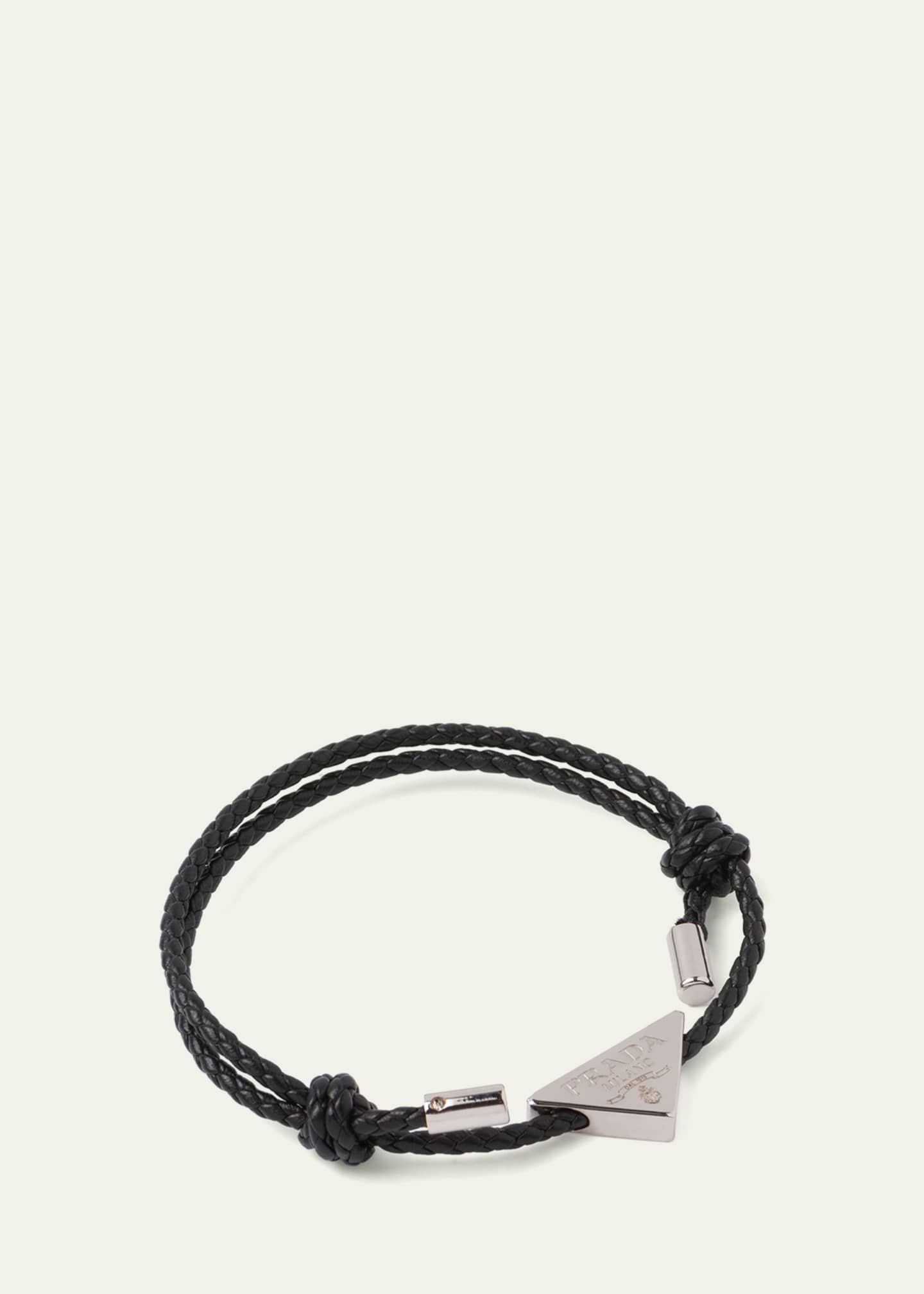 Prada Men's Braided Napa Leather Bracelet With Triangle Logo - Bergdorf  Goodman