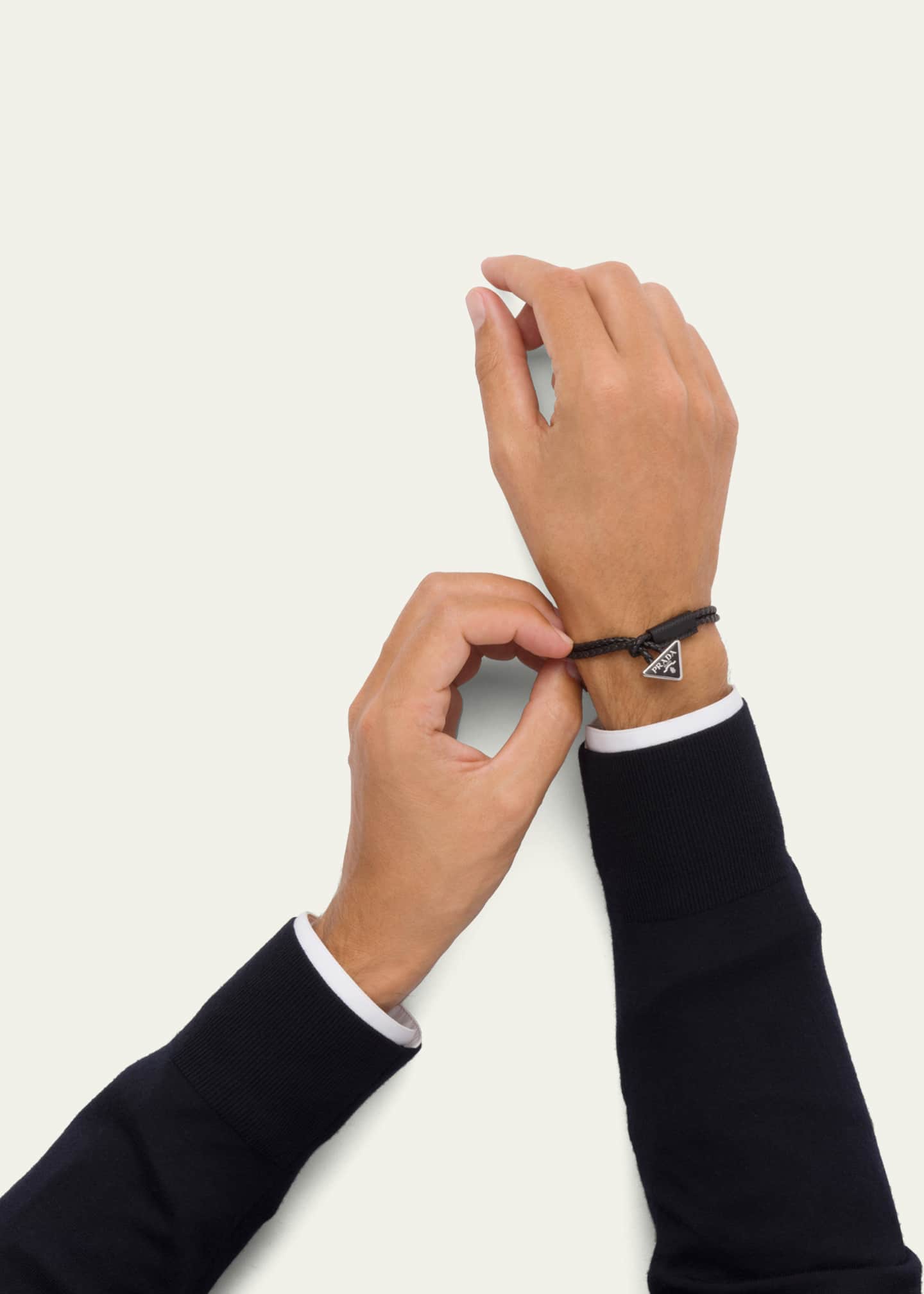 Prada Logo Braided Leather Bracelet